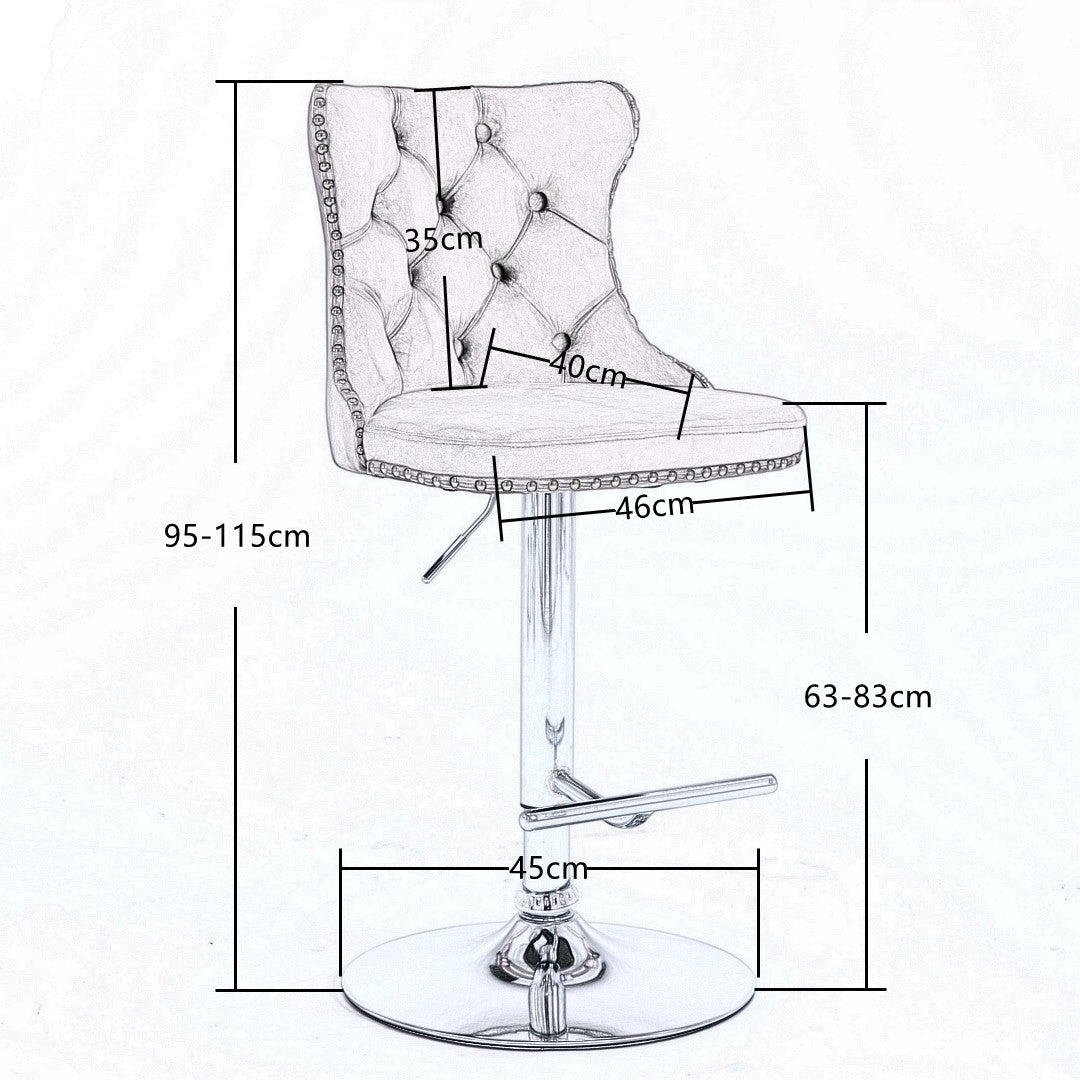 Adjustable Height Swivel Bar Stool with Footrest - Velvet Upholstery & Chrome Base - Modern Kitchen Island & Home Bar Stool - Black