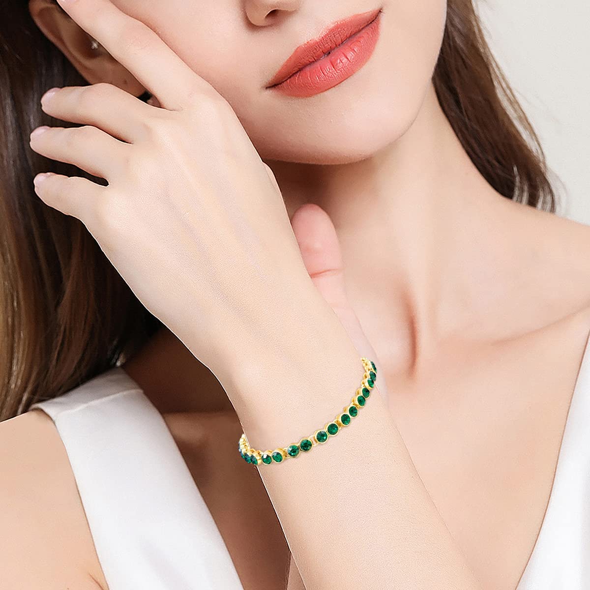 Emerald Green Tennis Bracelet for Women - 18K Gold Plated Adjustable Bracelet with Turquoise Stones | Elegant Jewelry Gift for Christmas, Valentines Day, Anniversary | Perfect for Evening Gowns, Cocktail Parties & Special Occasions