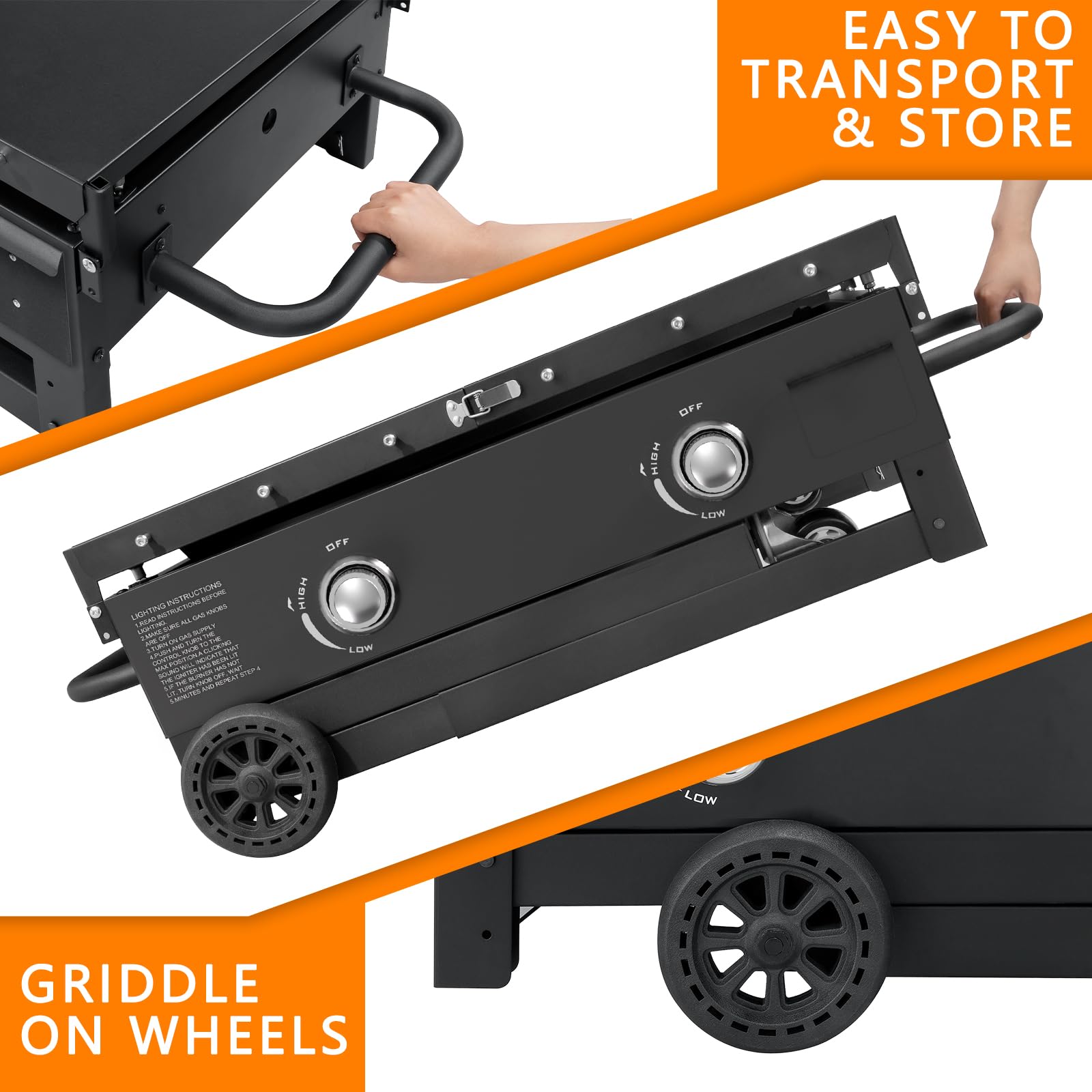 SKOK 28 Inch Foldable Outdoor Propane Griddle - 30000 BTU Portable Flat Top Gas Grill with 2 Burners & Side Shelves | Perfect for Camping, Backyard BBQs, and Tailgating Parties