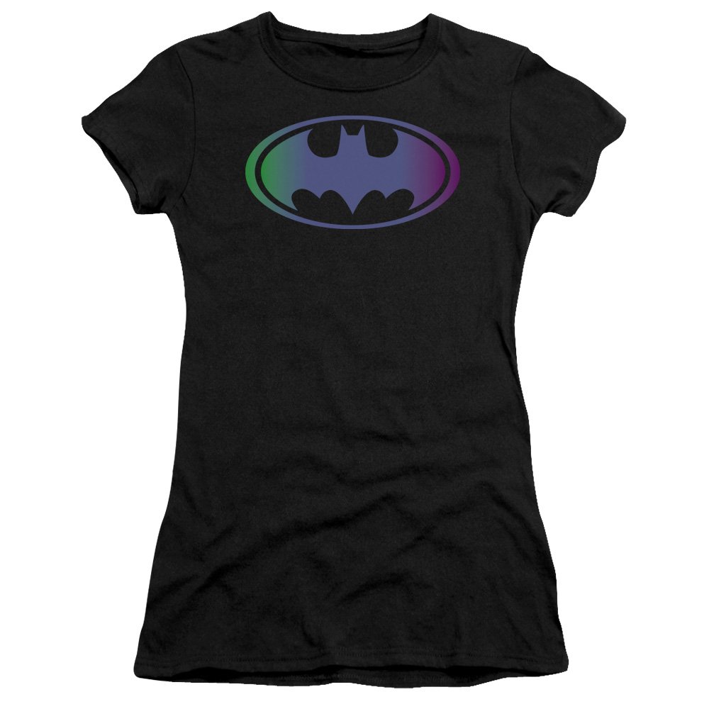 Batman Gradient Bat Logo Juniors' Sheer Fitted T-Shirt | Superhero Graphic Tee for Girls | Casual Wear & Cosplay Costume