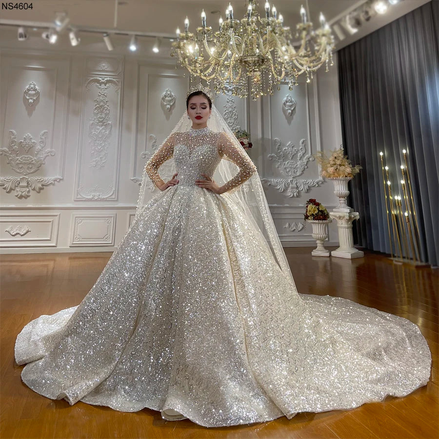 Sparkling Luxury Princess Ball Gown Wedding Dress - Elegant Lace Detailing & Flowy Tulle Skirt for Brides, Prom, Quinceañera & Formal Events