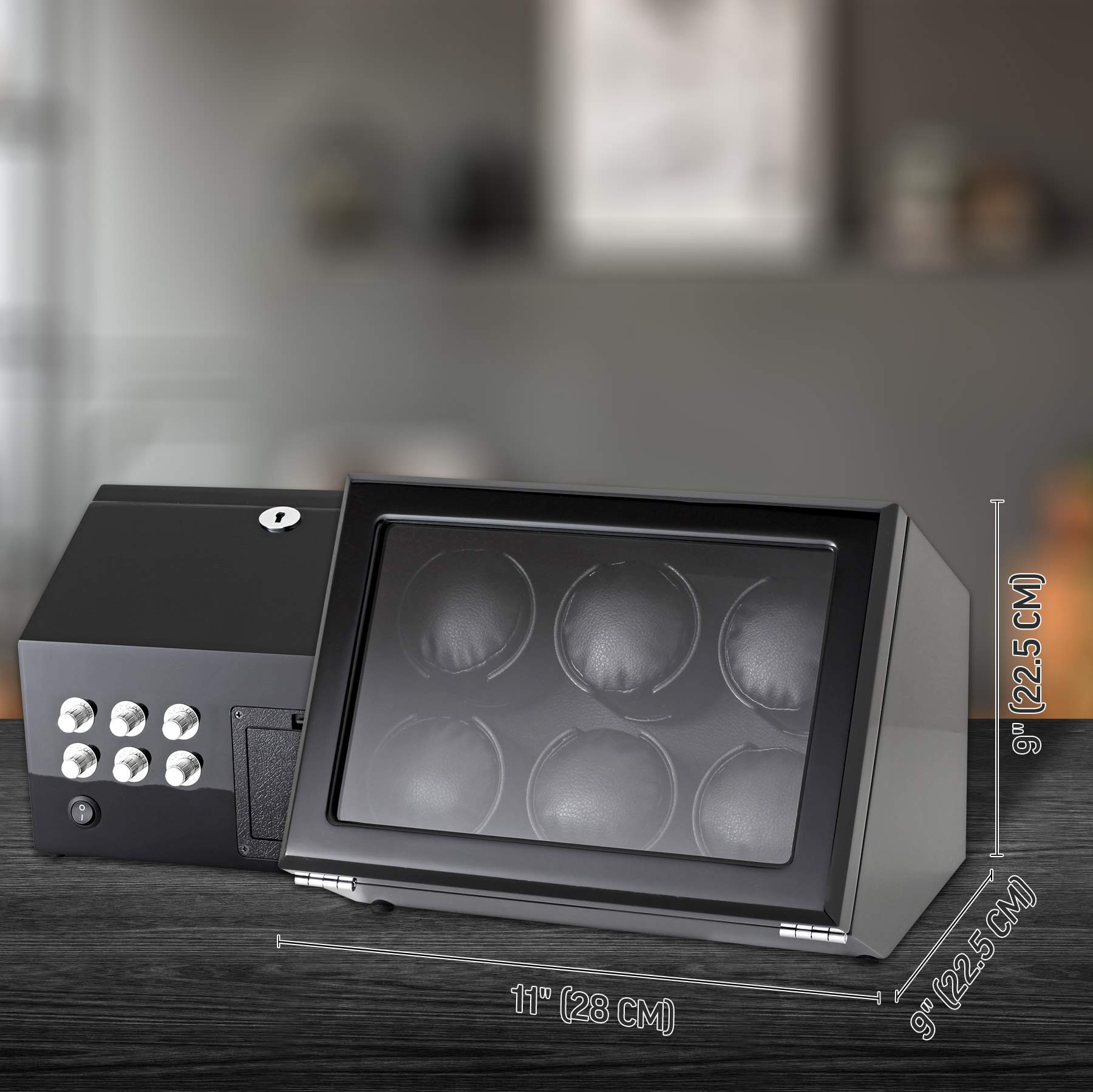 Premium 6 Automatic Watch Winder with Motor-Stop Function & Battery/AC Power - Perfect for Automatic Watch Storage, Display & Maintenance at Home/Office