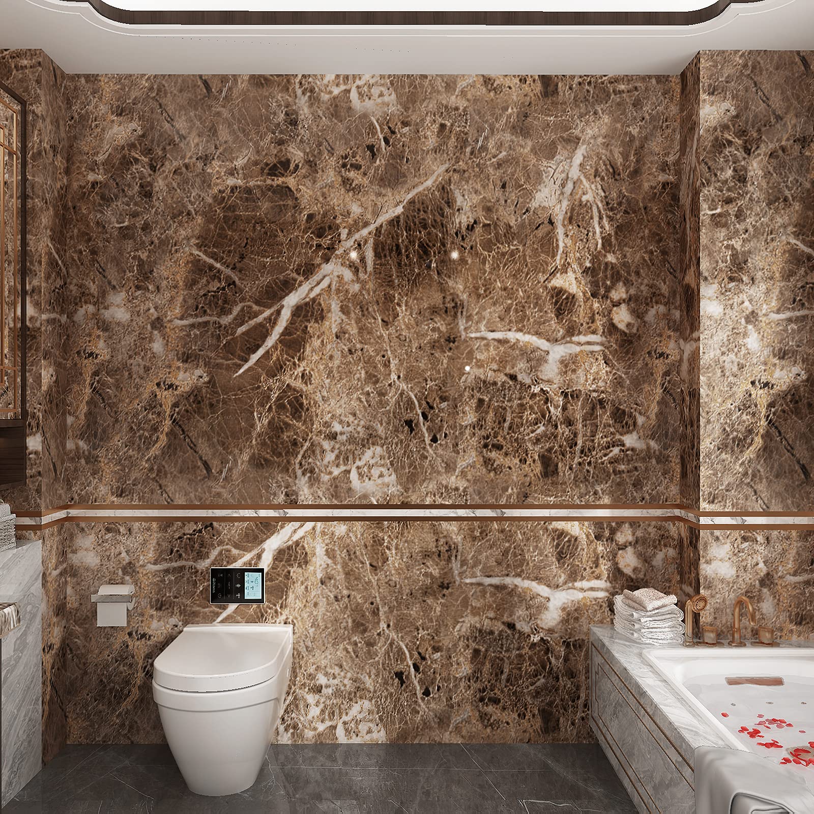 JSEVEM 24×197 Inch Extra Thick Peel and Stick Marble Wallpaper - Waterproof Brown White Faux Granite Vinyl Contact Paper for Kitchen Backsplash, Bathroom Countertops, Bedroom Walls & DIY Home Decor