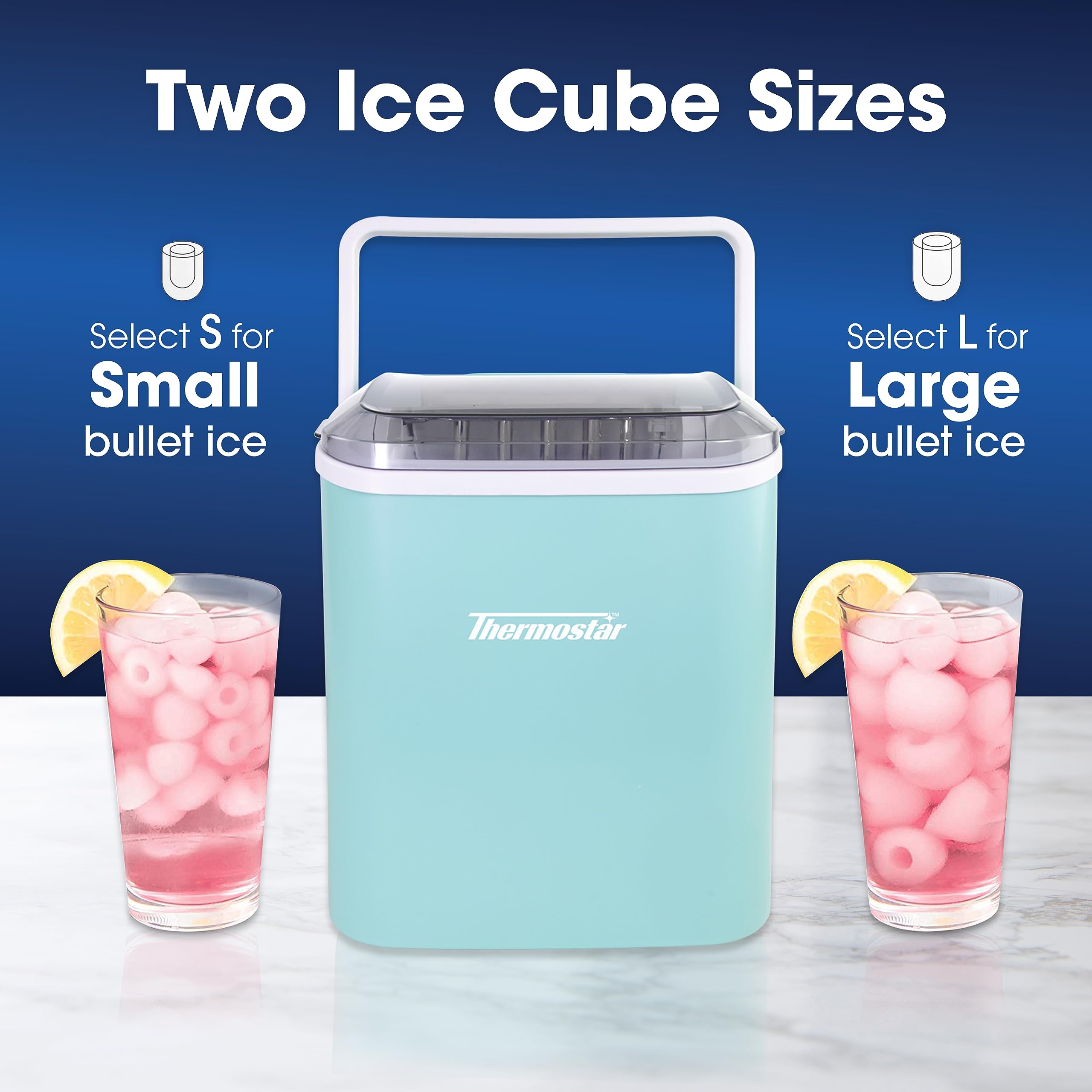 Thermostar Automatic Self-Cleaning Portable Electric Countertop Ice Maker Machine - 26 lbs/24H with Ice Scoop & Basket - Perfect for Cocktails, Parties, Home & Office Use