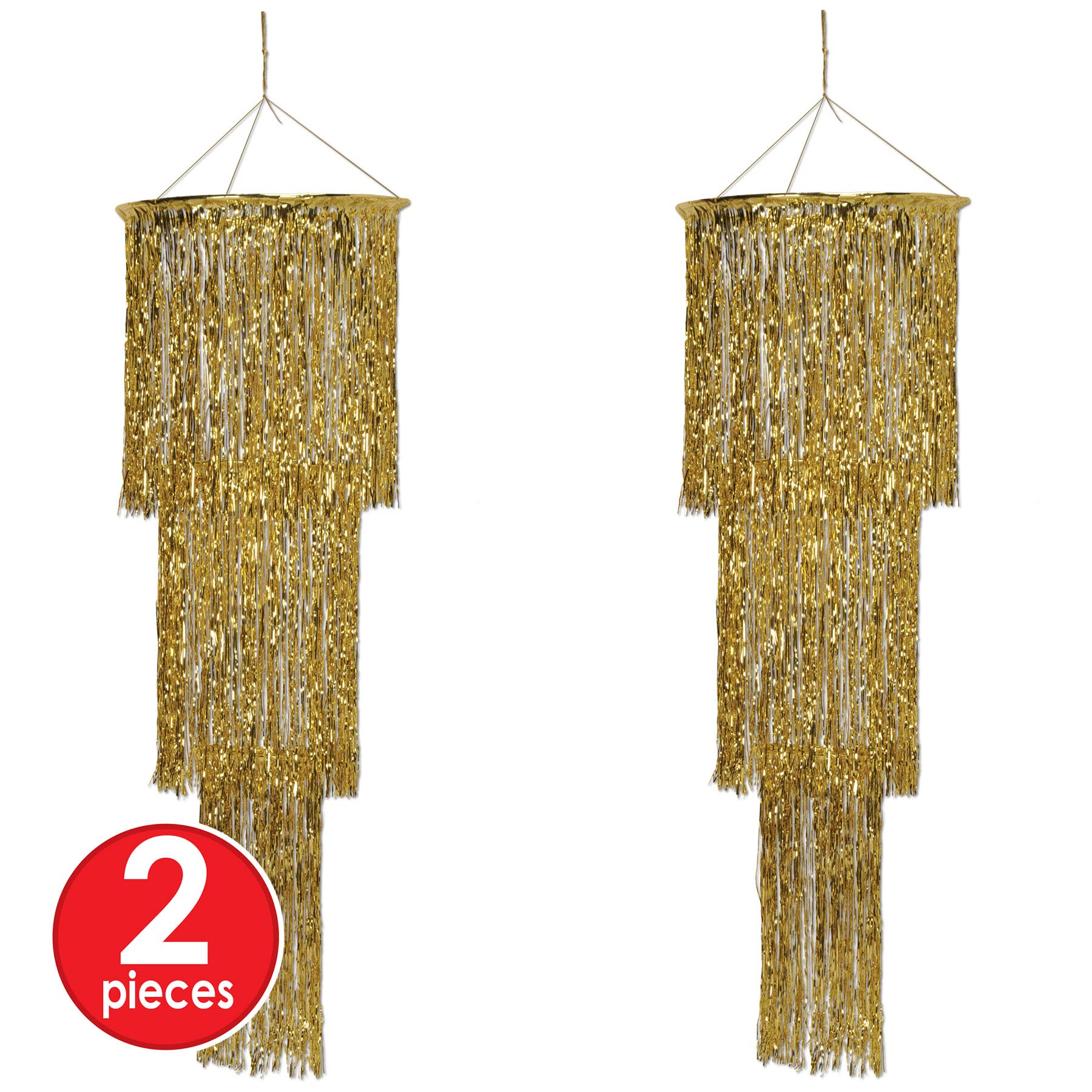 Beistle Gold 3-Tier Shimmering Chandelier - Pack of 2 Elegant Party Decorations for Weddings, Birthdays & Special Events