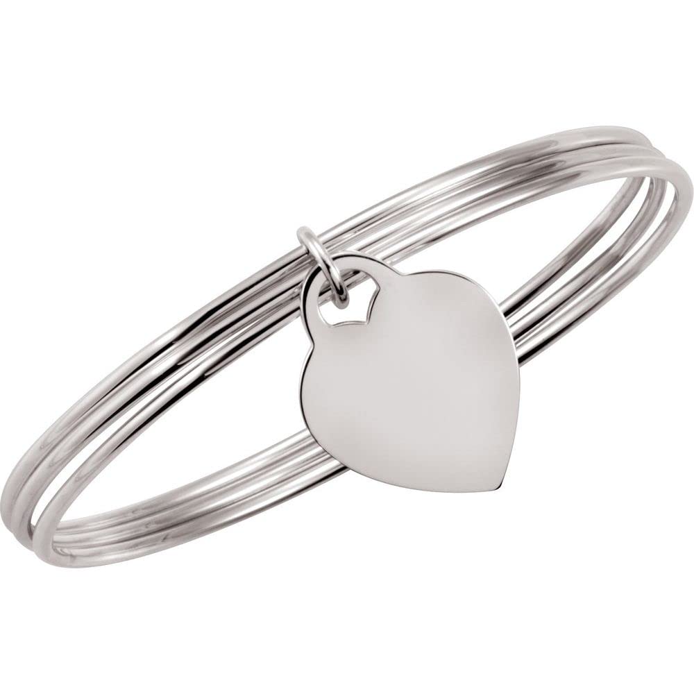 Sterling Silver Triple Bangle Bracelet with Heart Charm - Elegant Women's Jewelry Gift for Her (8 Inch) - Perfect for Anniversaries, Valentine's Day & Special Occasions