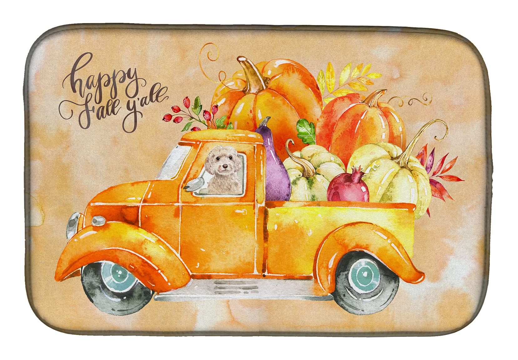 Absorbent Dish Drying Mat for Kitchen - Fall Harvest Design, 14x21