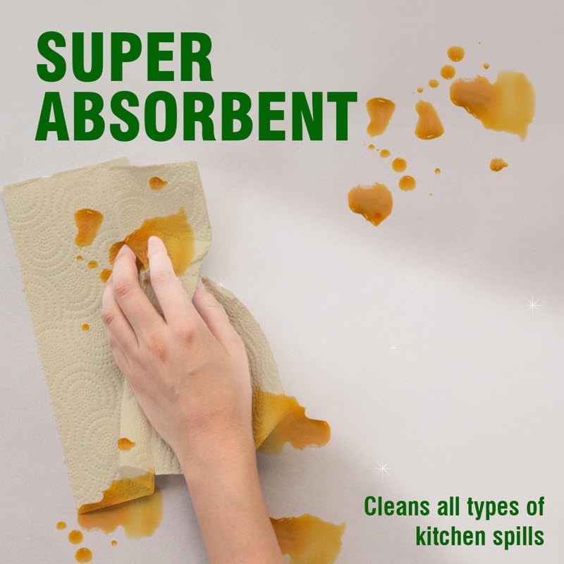 Beco Bamboo 2-Ply Kitchen Paper Towels | 240 Sheets (60 Sheets x 4 Rolls) | 100% Eco-Friendly Bamboo Pulp | Soft & Super Absorbent | Food Safe & Chemical Free | Perfect for Kitchen Cleaning, Spills & Food Prep