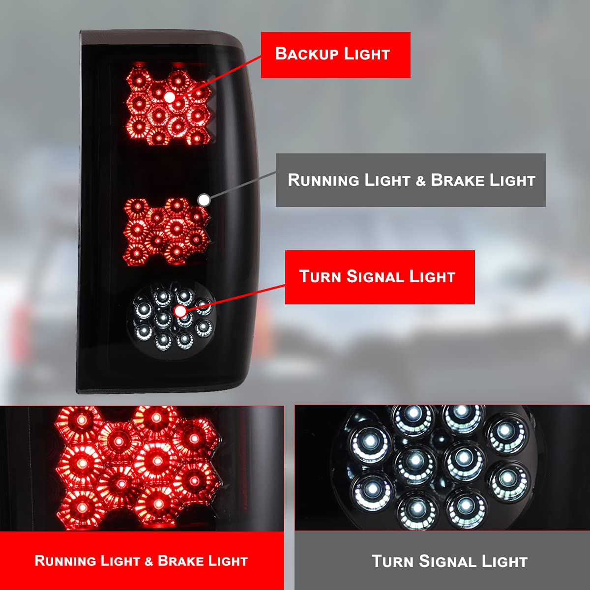 Nixon Offroad LED Tail Lights for Ford Ranger 1993-1997 - Matte Black Housing with Smoke Lens - Direct Replacement Rear Lamps Assembly (1 Pair) - Perfect for Off-Roading, Truck Upgrades & Night Driving Safety