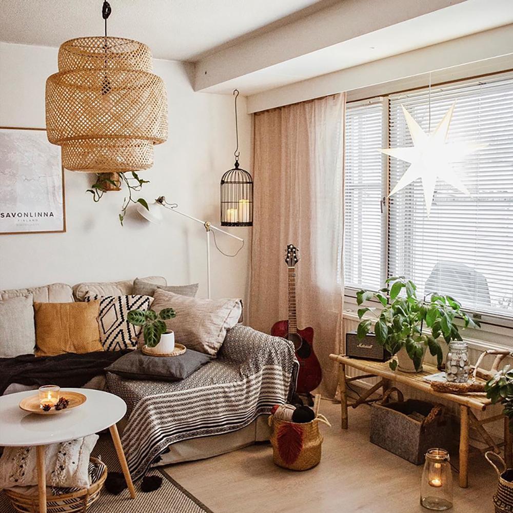 Modern Bamboo Pendant Light Fixture - Handwoven Natural Rattan Hanging Lamp for Kitchen Island, Dining Room & Bedroom Decor - Eco-Friendly Lighting Solution
