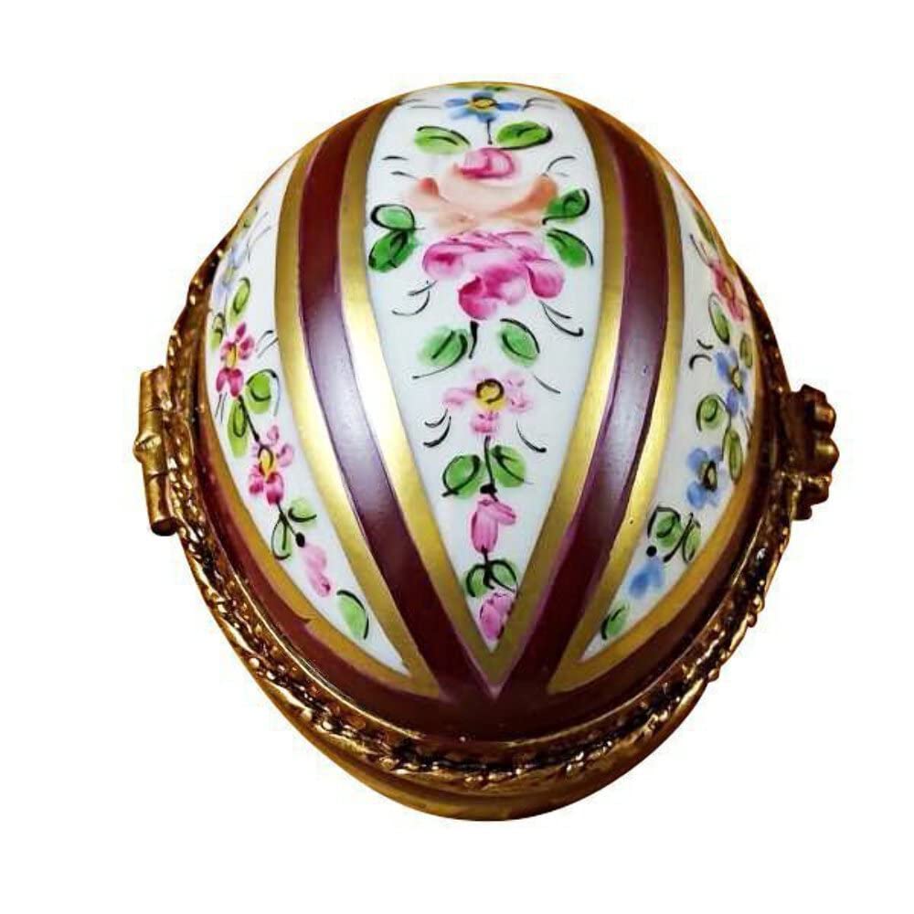 Elegant Burgundy Striped Egg Limoges Box - Hand-Painted Porcelain Collectible for Home Decor & Gift Giving - Perfect for Easter Decorations, Jewelry Storage, and Luxury Display