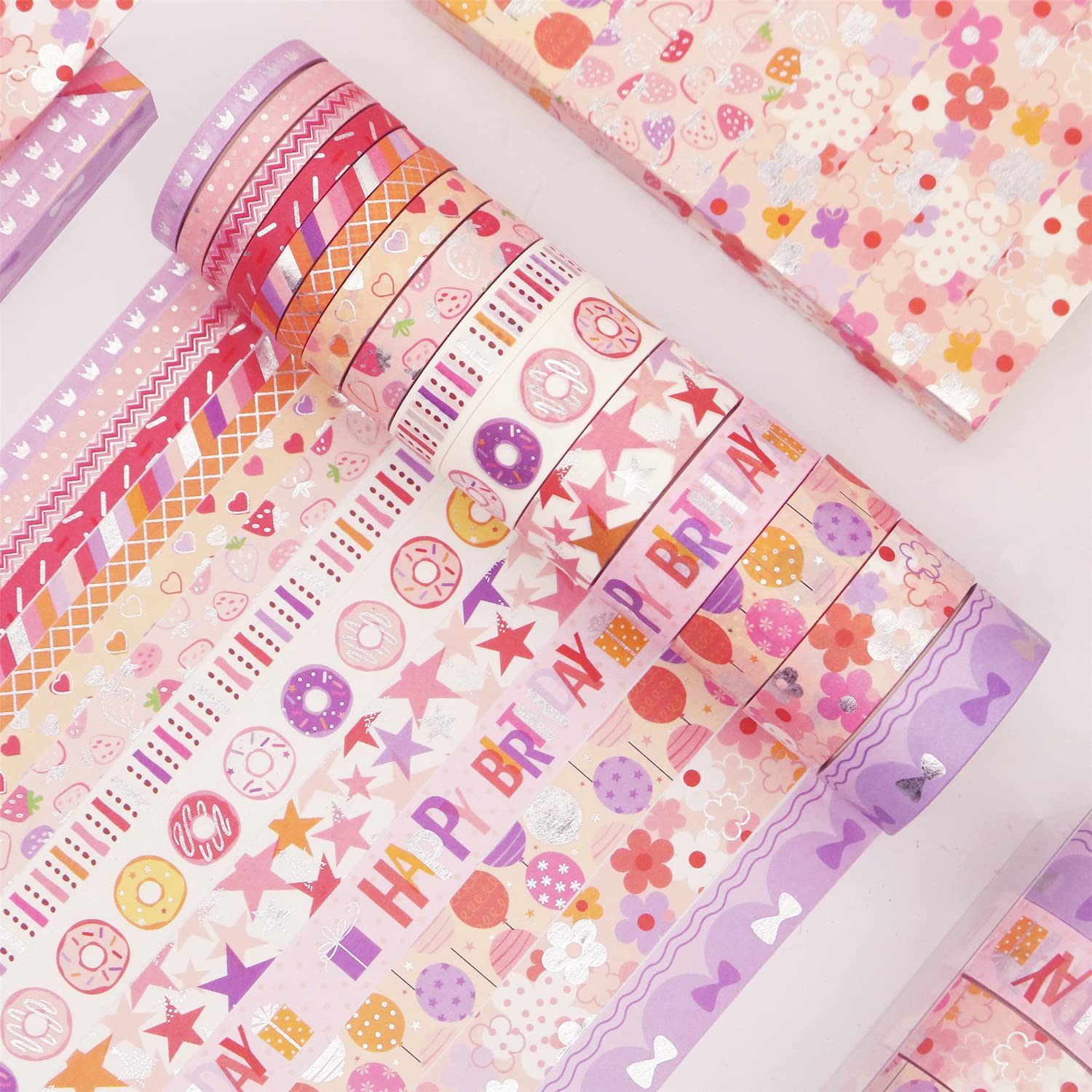 YUBX Birthday Washi Tape Set - 15 Rolls Silver Foil Decorative Masking Tapes for DIY Crafts, Scrapbooking, Journaling, Planner Decor & Gift Wrapping - Perfect for Party Decorations, Card Making & Creative Projects