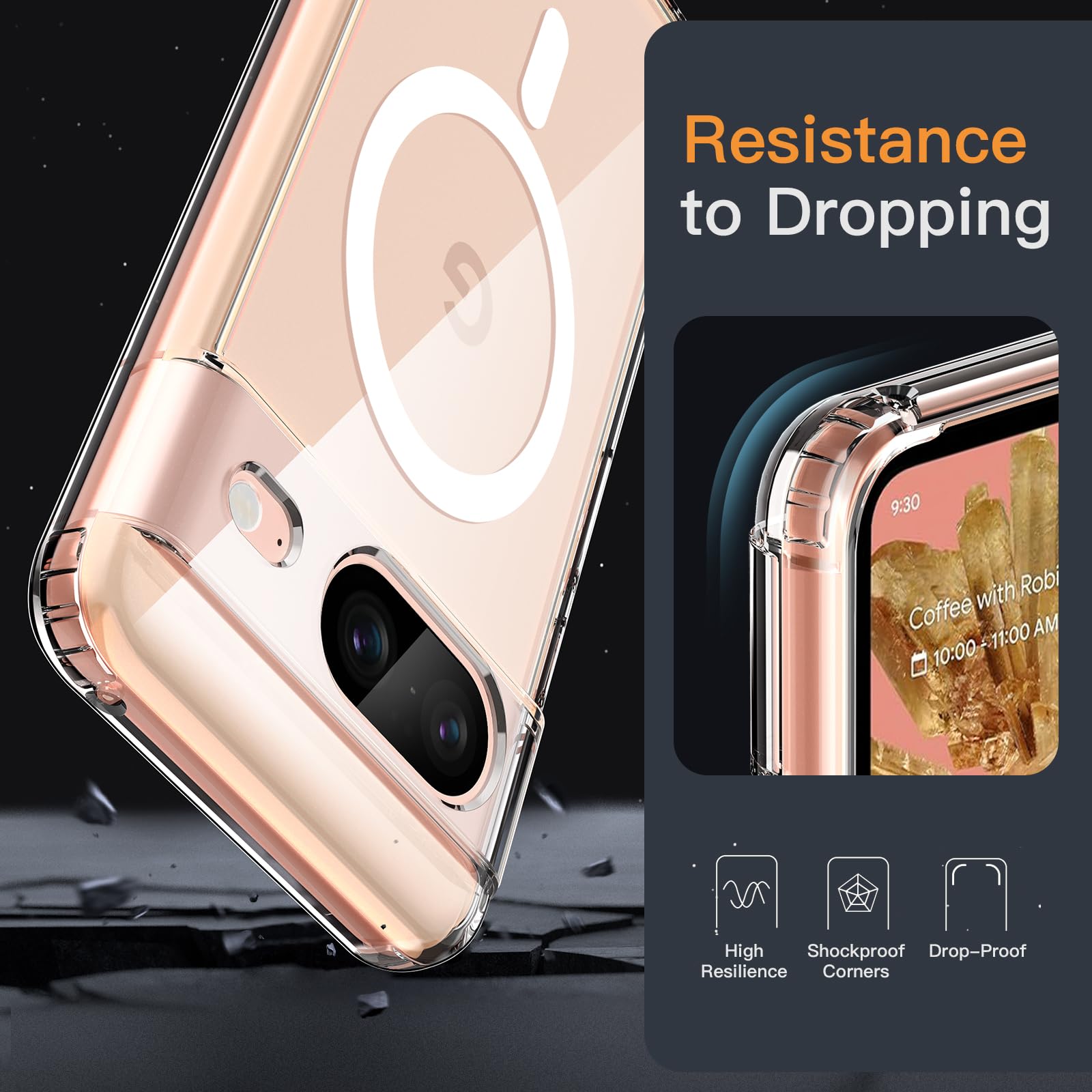 JETech Magnetic Case for Google Pixel 8 (6.2-Inch 2023 Model) - Magsafe Compatible, Shockproof Clear Phone Cover with Non-Yellowing PC Back - Perfect for Wireless Charging, Outdoor Activities & Daily Protection (Clear)