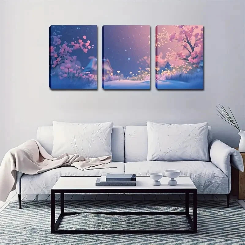 3-Piece Pink Cherry Blossom Landscape Wall Art Set - Framed Canvas Prints 40x60cm - High Quality Australian Made Wall Decor - Perfect for Living Room, Bedroom & Office Decor