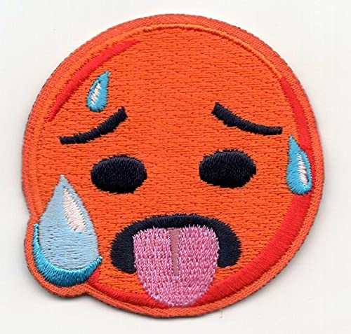 Emoji Hot Face Iron On Embroidered Patch - Fun Embroidered Applique for DIY Clothing, Hats & Bags - Perfect for Customizing Jeans, Jackets & Backpacks