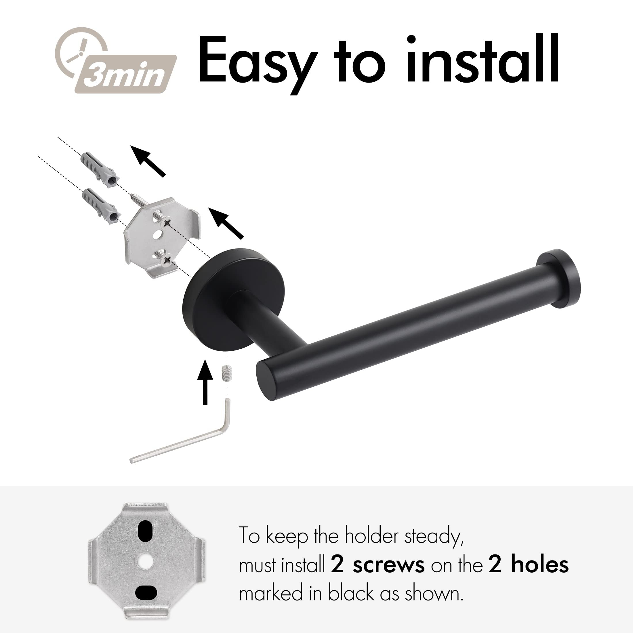 KES 2-Pack Stainless Steel Bathroom Tissue Holder & Towel Hook Set - SUS 304 Paper Roll Holder, Robe Hook for Bathroom Organization (Black) - Perfect for Modern Bathrooms, Powder Rooms & Spa Retreats