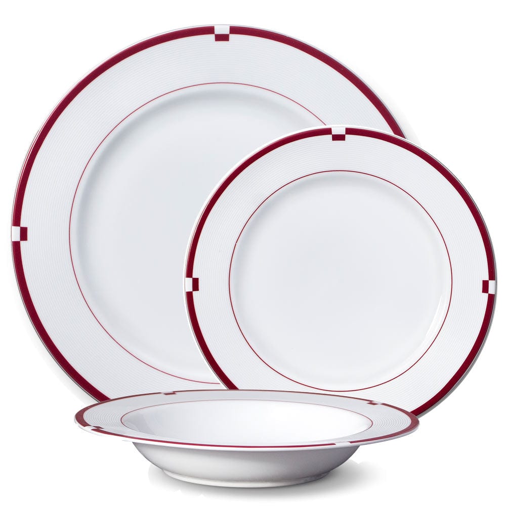 Luxury Jet Set Red 16-Piece Dinnerware Set - Elegant Porcelain Plates, Bowls & Mugs - Perfect for Formal Dining, Holiday Entertaining & Wedding Registry
