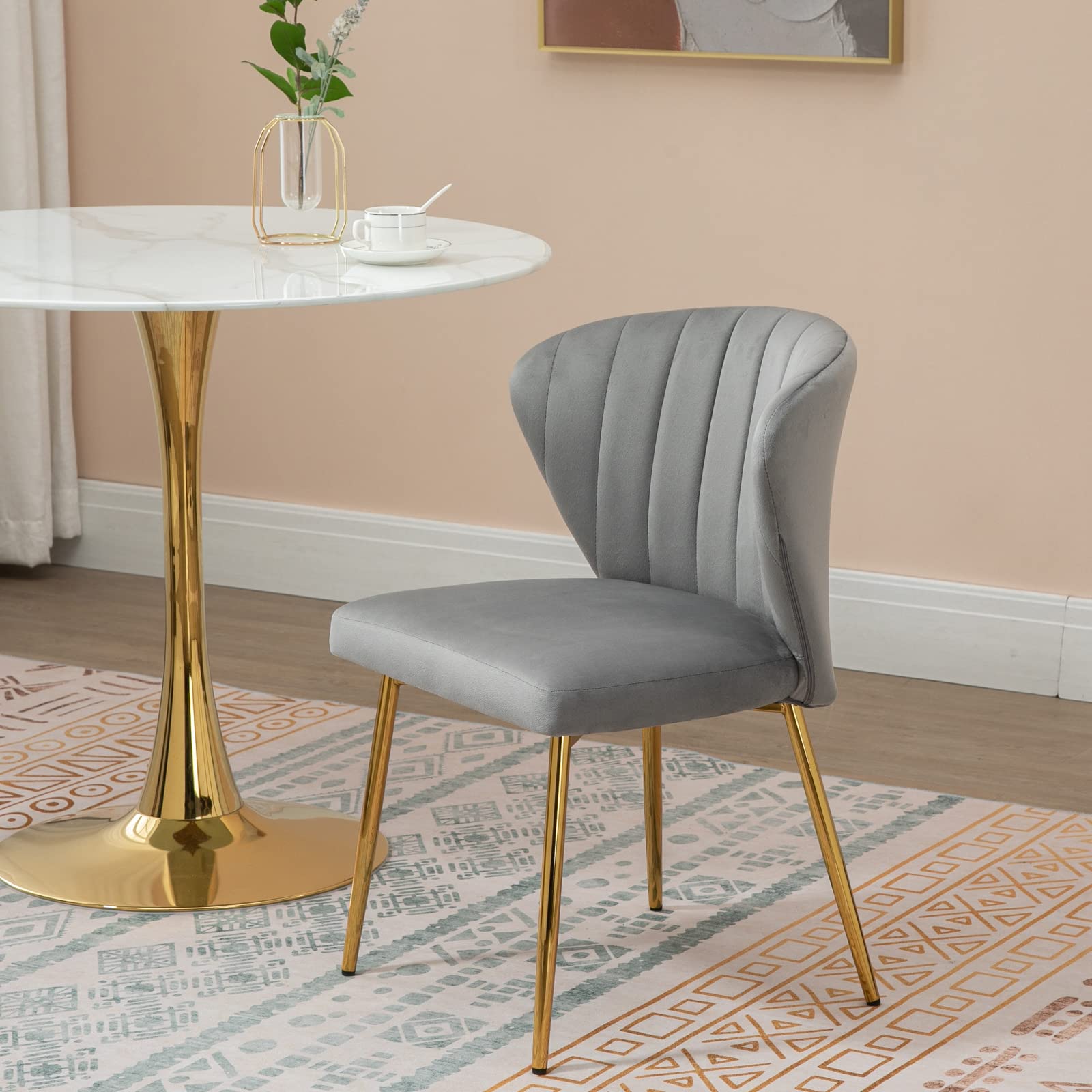 MOJAY Velvet Dining Chairs - Mid Century Modern Upholstered Accent Chairs with Metal Legs for Living Room, Kitchen, Vanity or Patio - Soft Grey Velvet Seating for Home Decor & Entertaining