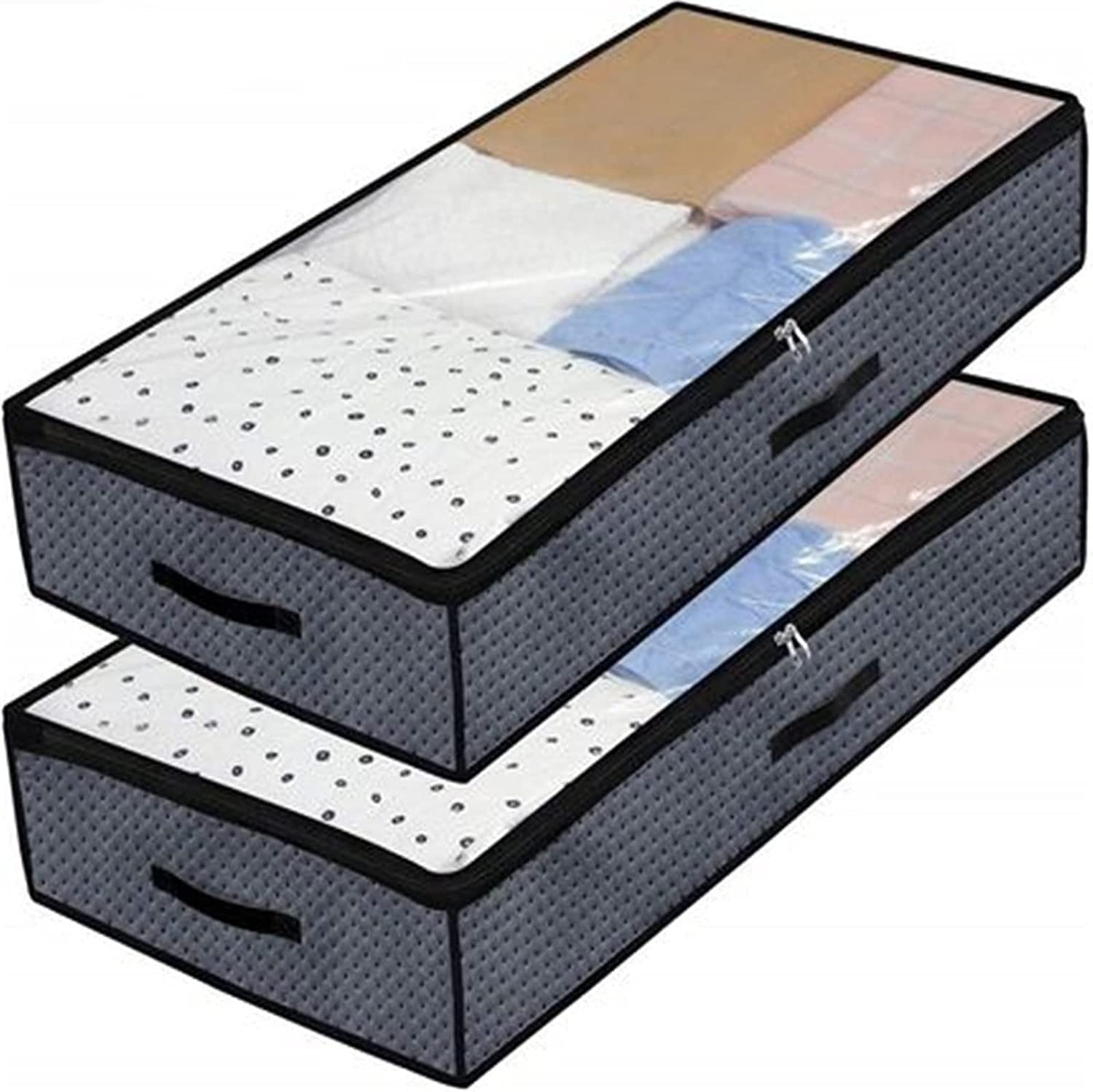 Baijiexun Underbed Storage Bags 2-Pack - Foldable Dust-Proof Clothes Organizer for Quilts, Blankets & Seasonal Clothing - Space-Saving Under-Bed Storage Solution (Dark Gray) - Perfect for Bedroom, Dorm, Apartment & Small Space Organization