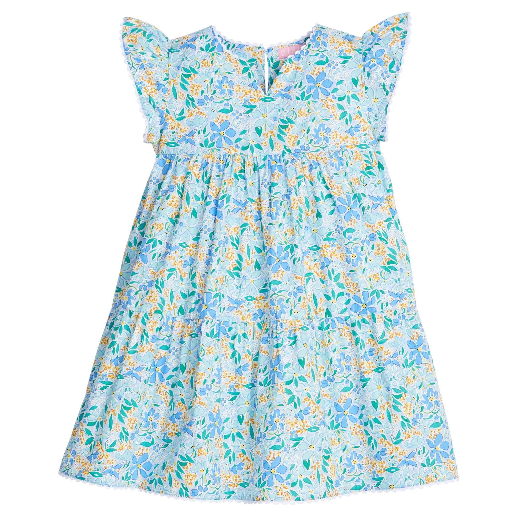 Bisby Positano Floral Print Midi Dress in Frangipani Blue - Perfect for Summer Weddings & Beach Vacations