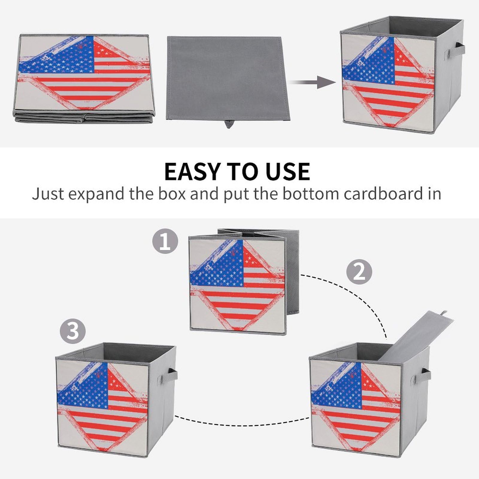 6-Piece Collapsible Storage Bins with Handles - Patriotic Stars & Stripes Printed Foldable Storage Boxes for Home Organization, Closet Shelves, Laundry Room & Kids Toys | Space-Saving Multi-Purpose Storage Baskets