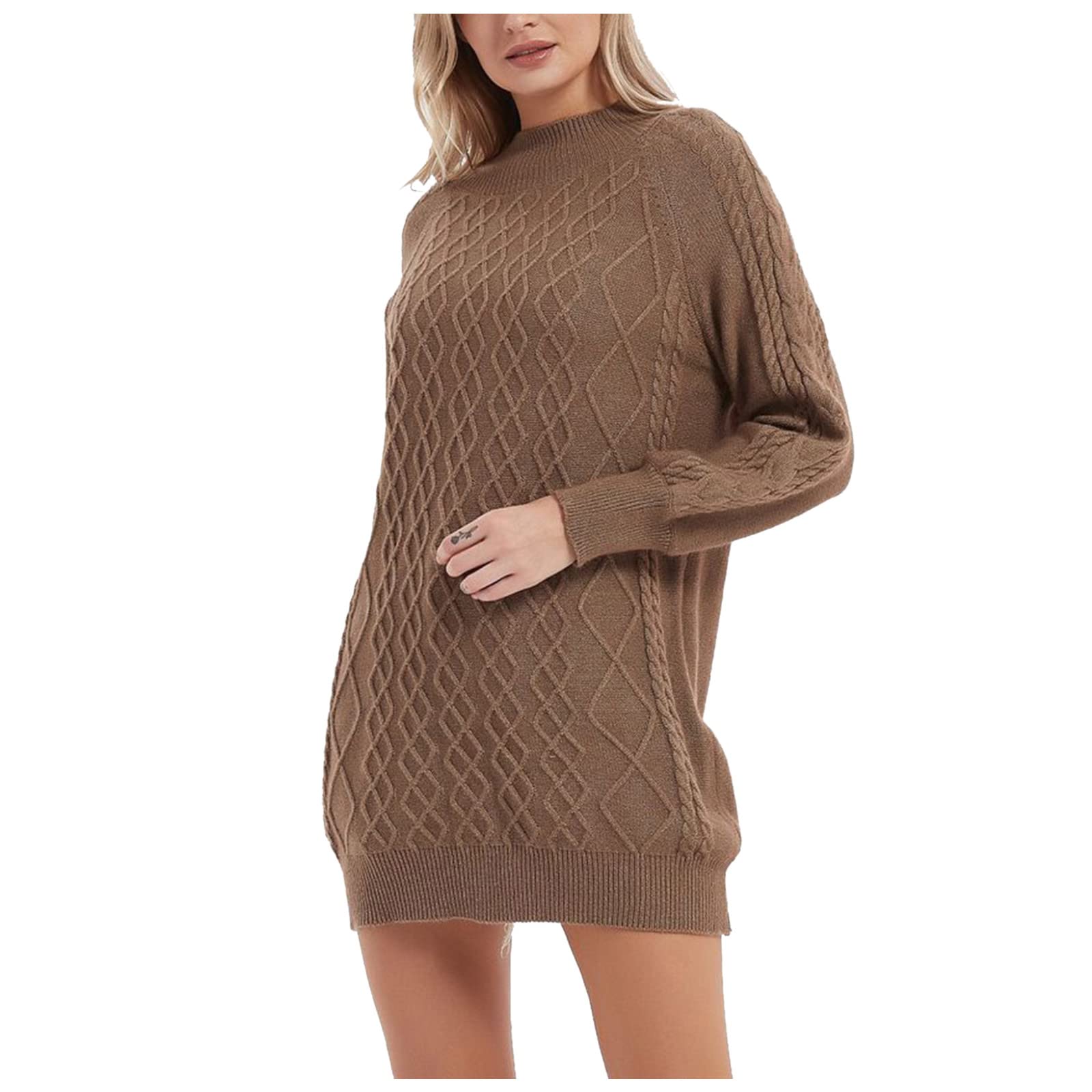 Women's Long Sleeve Turtleneck Mini Sweater Dress - Soft Knit Casual Summer Dress for Beach, Party & Date Night - Elegant Fall Winter Layering Piece