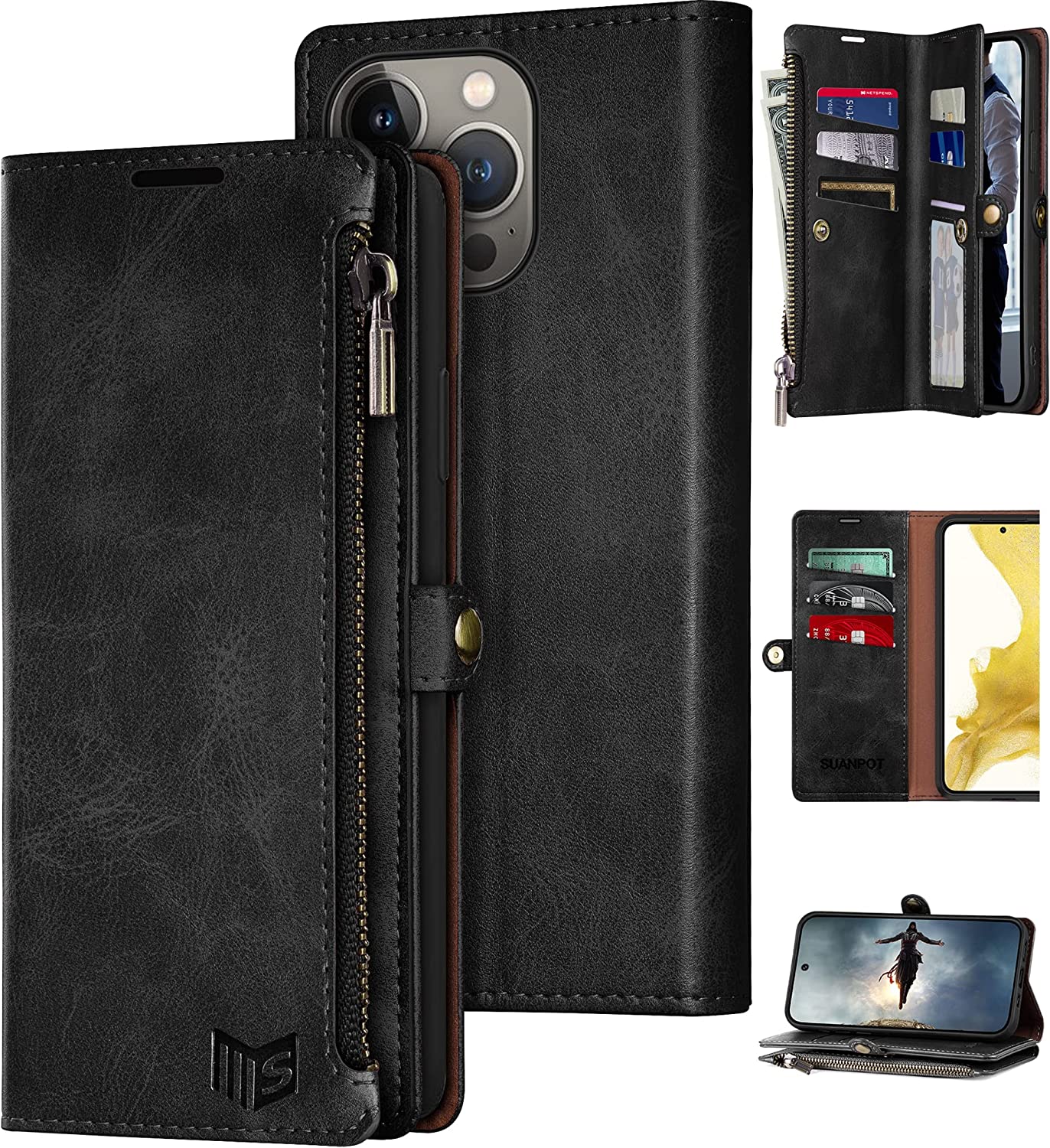 Premium iPhone 14 Pro Max Wallet Case with Card Slots - Genuine Leather Light Brown Phone Cover for Everyday Protection & Convenience - Perfect for Work, Travel and Daily Commute