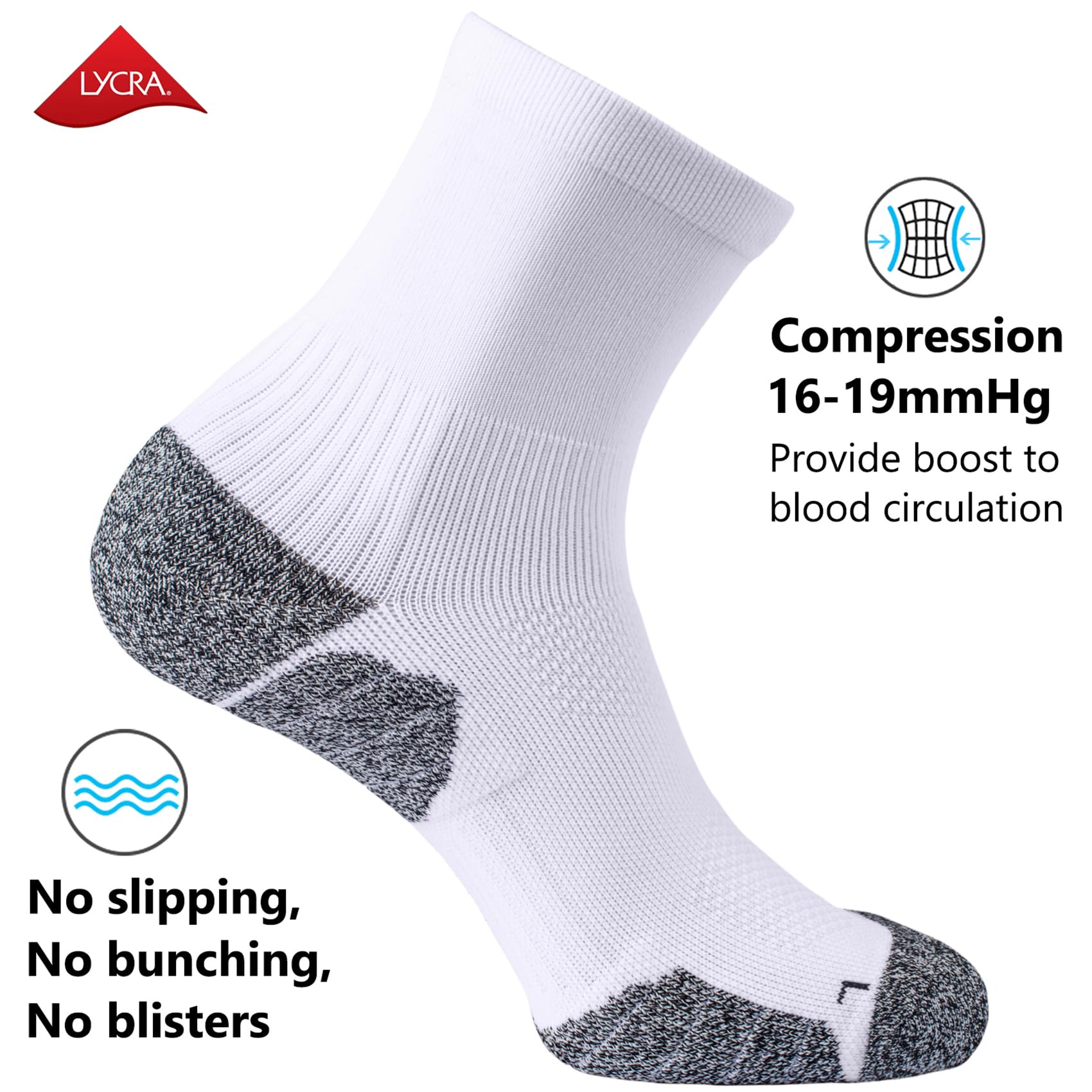 CWVLC Compression Athletic Quarter Socks for Men & Women - Breathable Cushioned Support Socks for Running, Basketball & Workout - Arch Support & Moisture Wicking Performance Socks