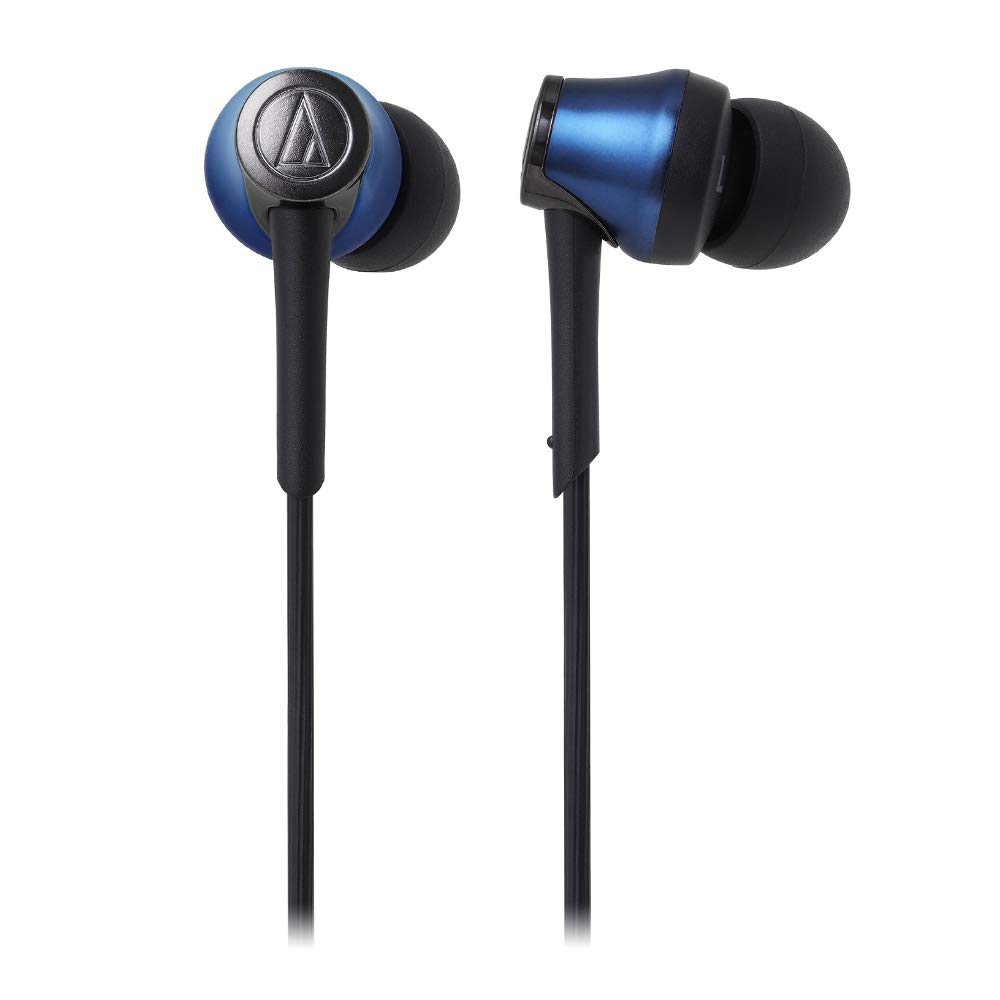 Audio-Technica ATH-CKR55BTBL Wireless Bluetooth Earbuds with Mic - Hi-Res Sound, In-Line Controls, Secure Fit - Perfect for Gym, Commuting & Travel (Blue)