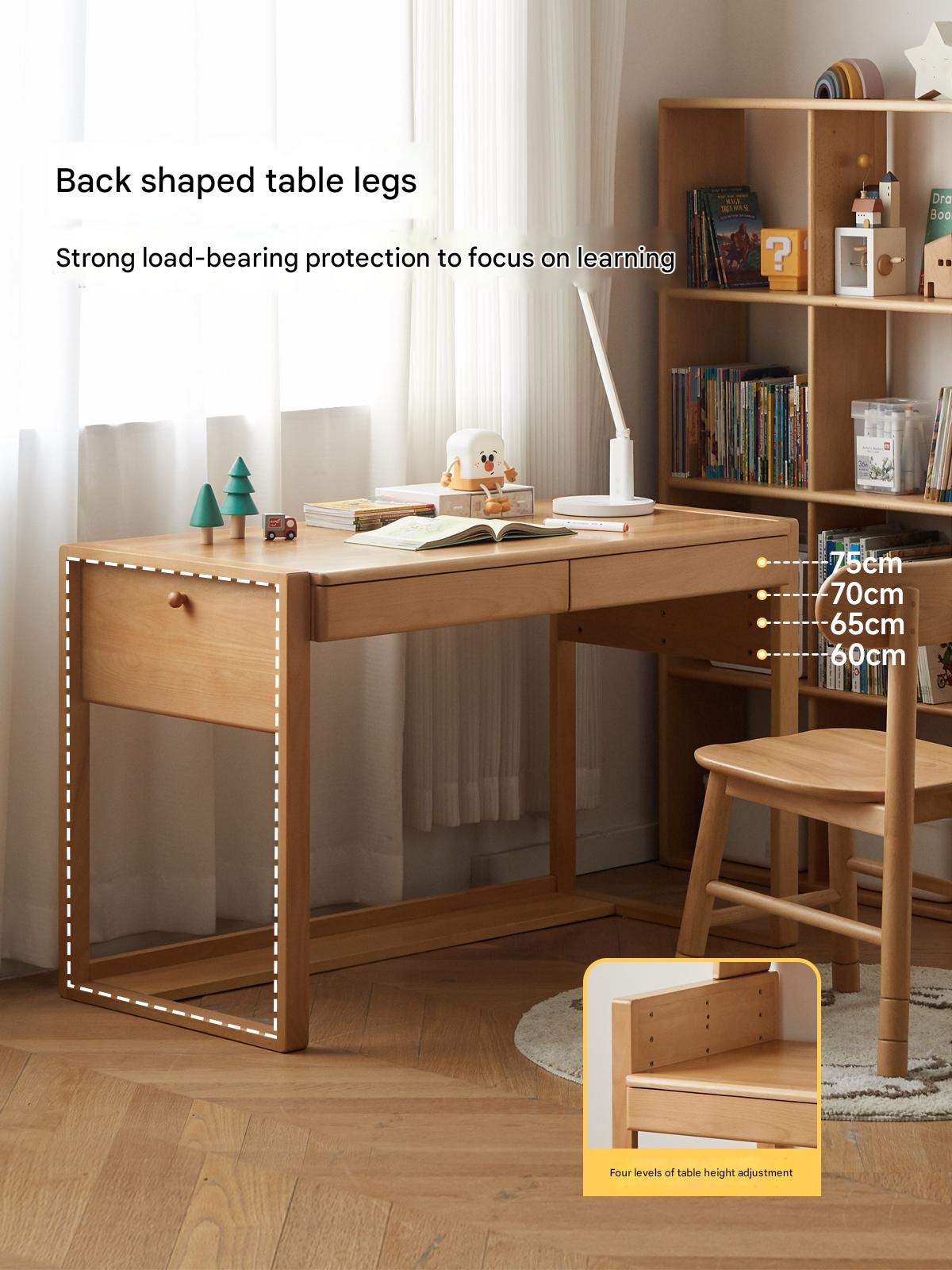 Premium Beech & Oak Solid Wood Kids Study Desk - Ergonomic Children's Writing Table for Homework & Crafts - Perfect for Bedroom, Homeschool & Montessori Learning