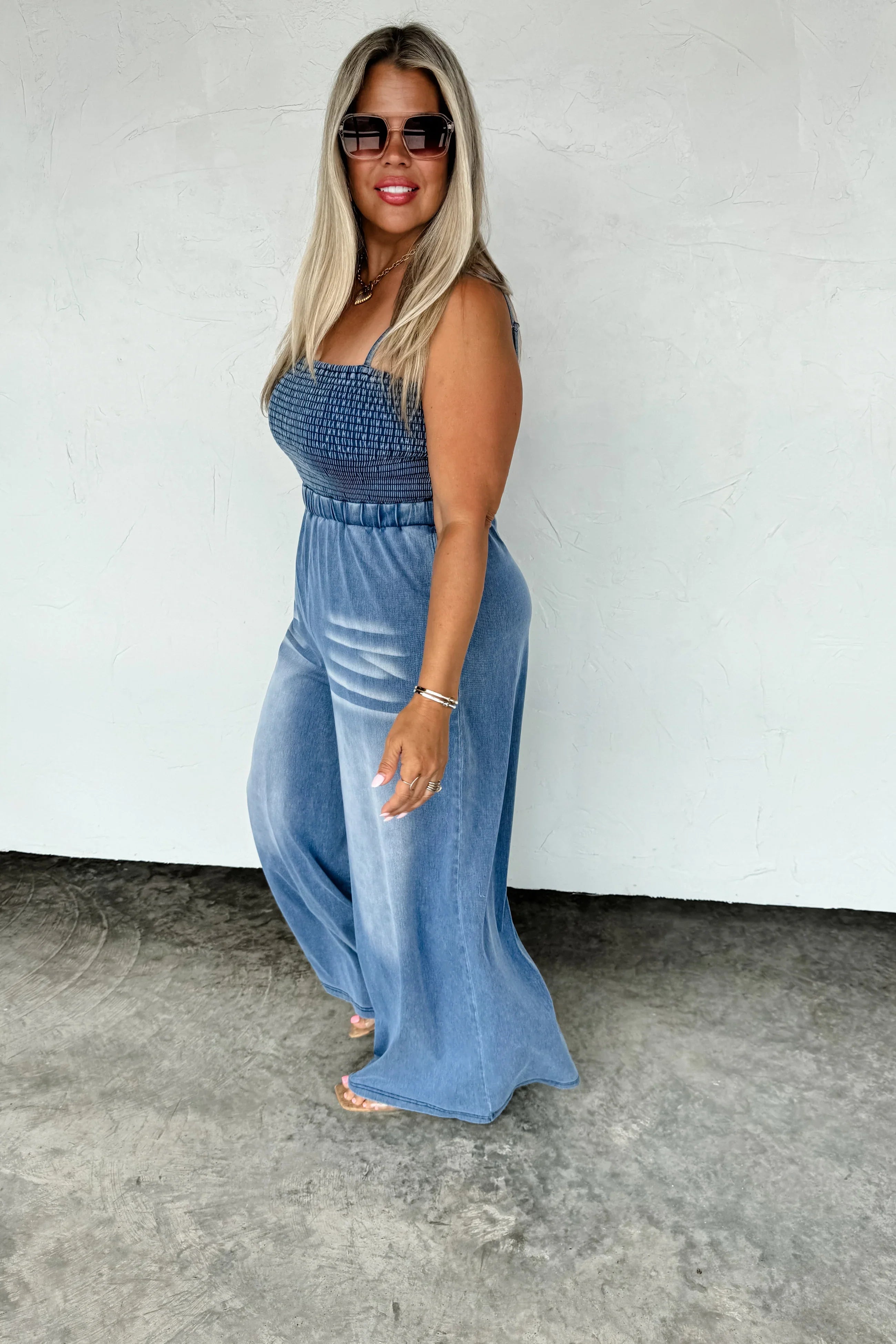 PREORDER: Denim Crush Smocked Romper - Stylish Baby Jumpsuit for Girls | Perfect for Playdates, Photos & Special Occasions