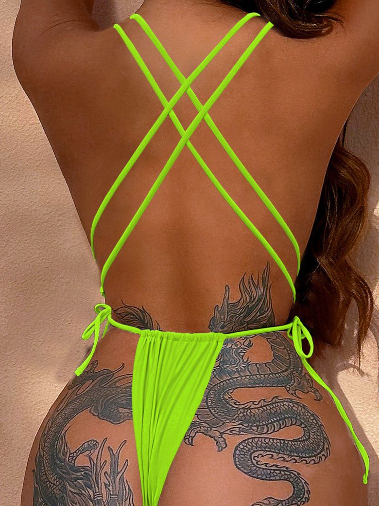 ZASUWA Women's Sexy Cross Back Lace Up One Piece Swimsuit - Perfect for Beach, Pool Party & Summer Vacation