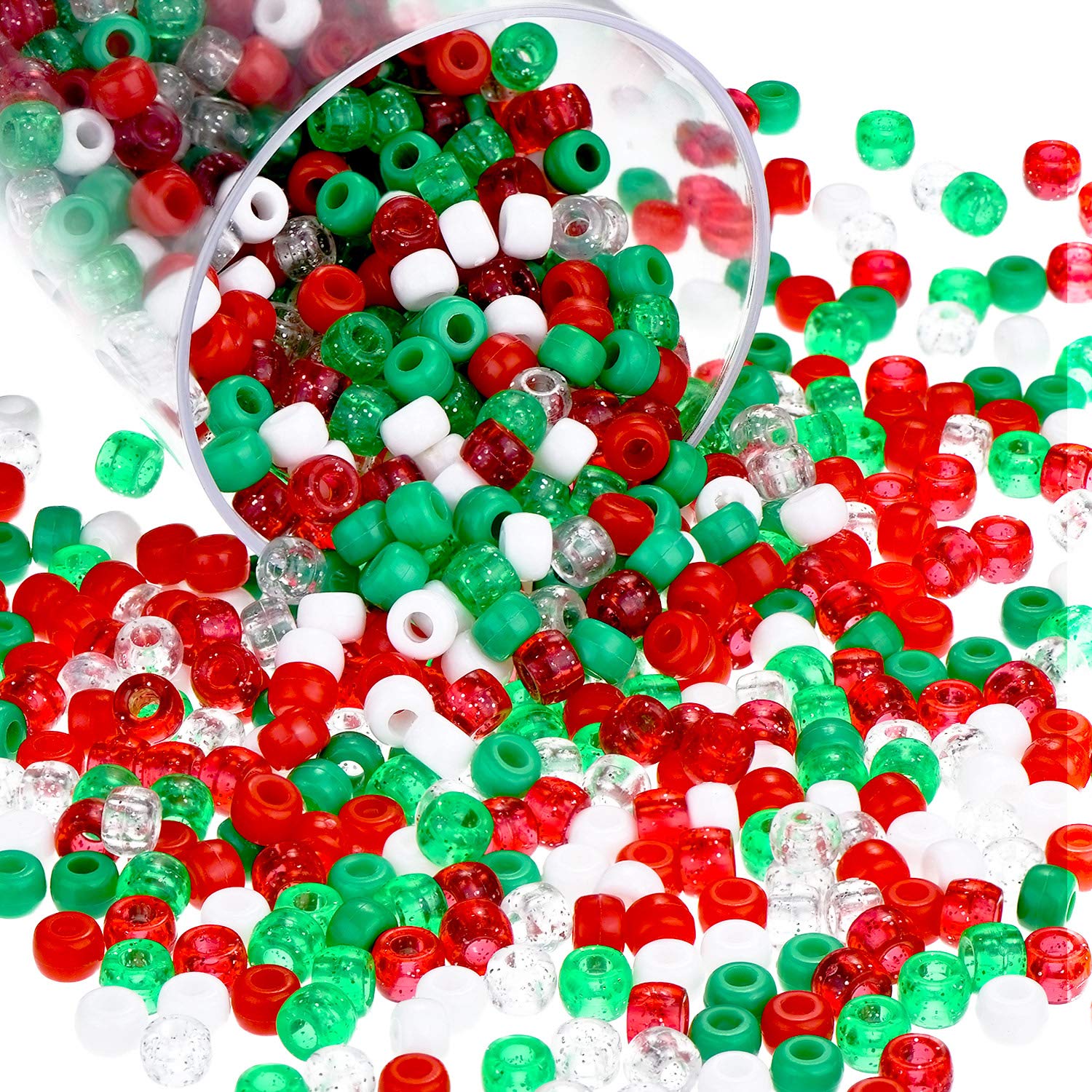 850pcs Christmas Glitter Pony Beads Plastic Craft Beads with Storage Box for DIY Jewelry Making, Holiday Ornaments & Home Decor - Perfect for Christmas Crafts, Gift Wrapping & Party Decorations
