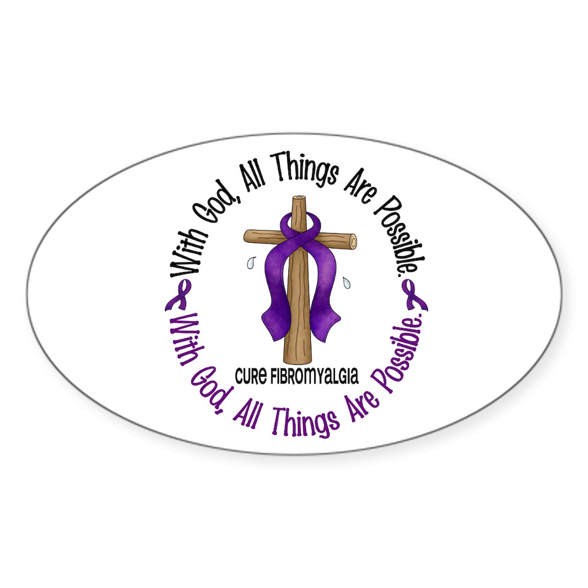 Faith-Based Fibromyalgia Awareness Oval Car Bumper Sticker - Religious Cross Design for Cars, Laptops & Water Bottles | Show Support for Chronic Illness Sufferers