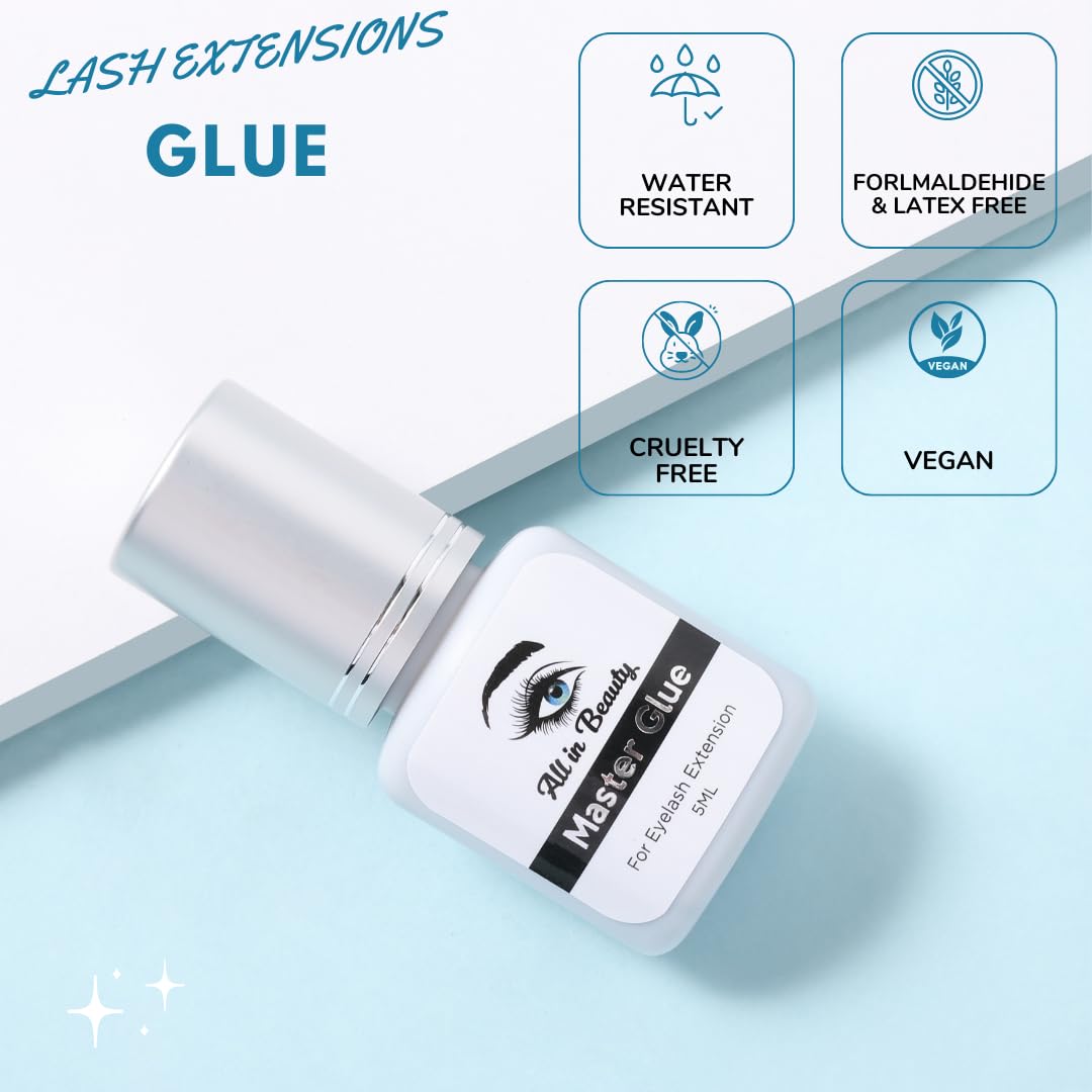 All In Beauty Professional Eyelash Extension Glue - Extra Strong & Safe False Eyelash Adhesive for Lash Artists (5ml) | Long-Lasting, Skin-Friendly Formula for Salon & Home Use