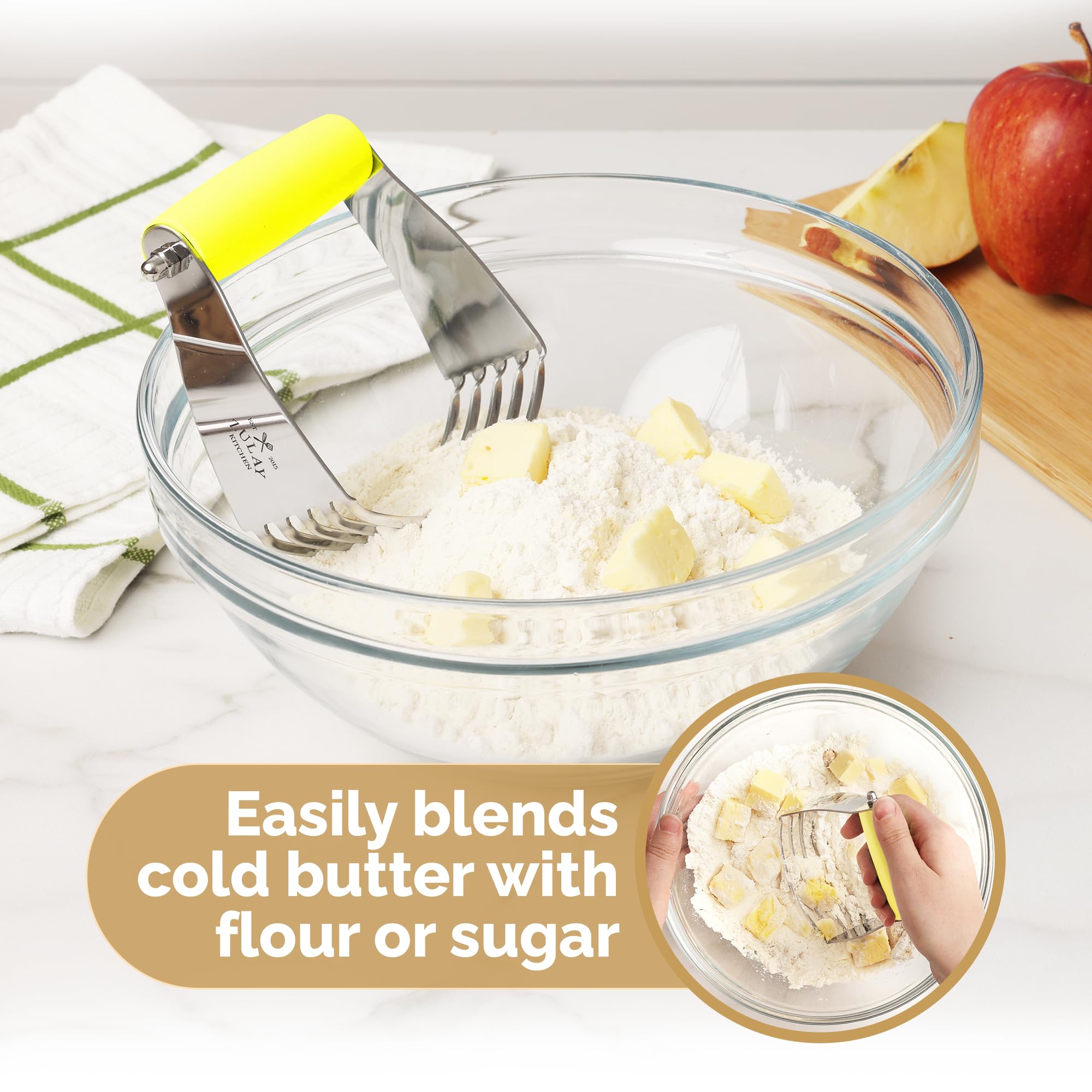 Zulay Kitchen Stainless Steel Dough Blender - Heavy Duty Pastry Cutter with 5 Blades, Butter Cutter for Baking Pies, Cookies, Biscuits & Pastries - Perfect for Home Bakers & Professional Chefs (Yellow)