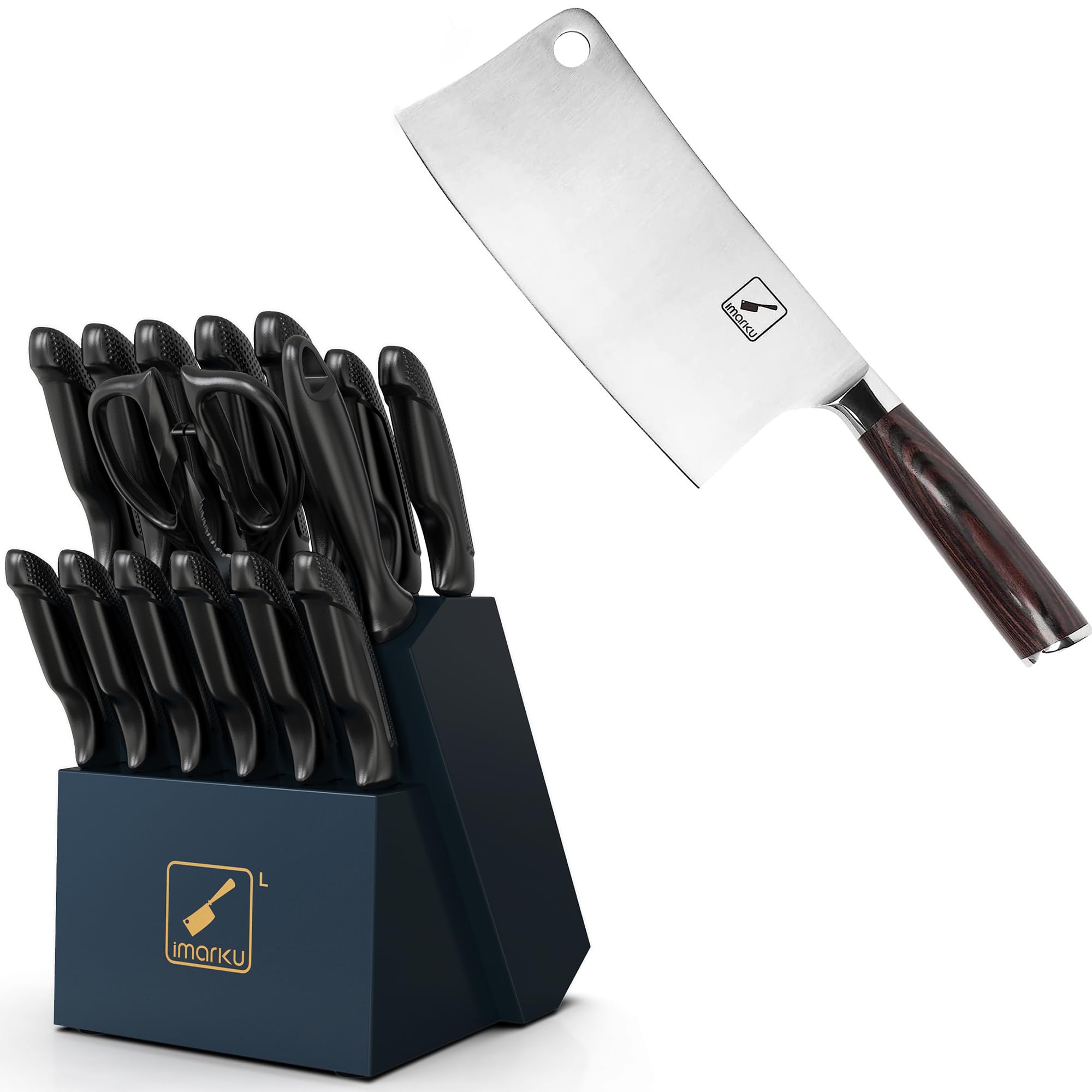 **Imarku 7 Inch Meat Cleaver Knife & 16-Piece Dishwasher Safe Kitchen Knife Set - High Carbon Stainless Steel, Ultra Sharp with Ergonomic Handle - Perfect for Butchering, Chopping & Food Prep**