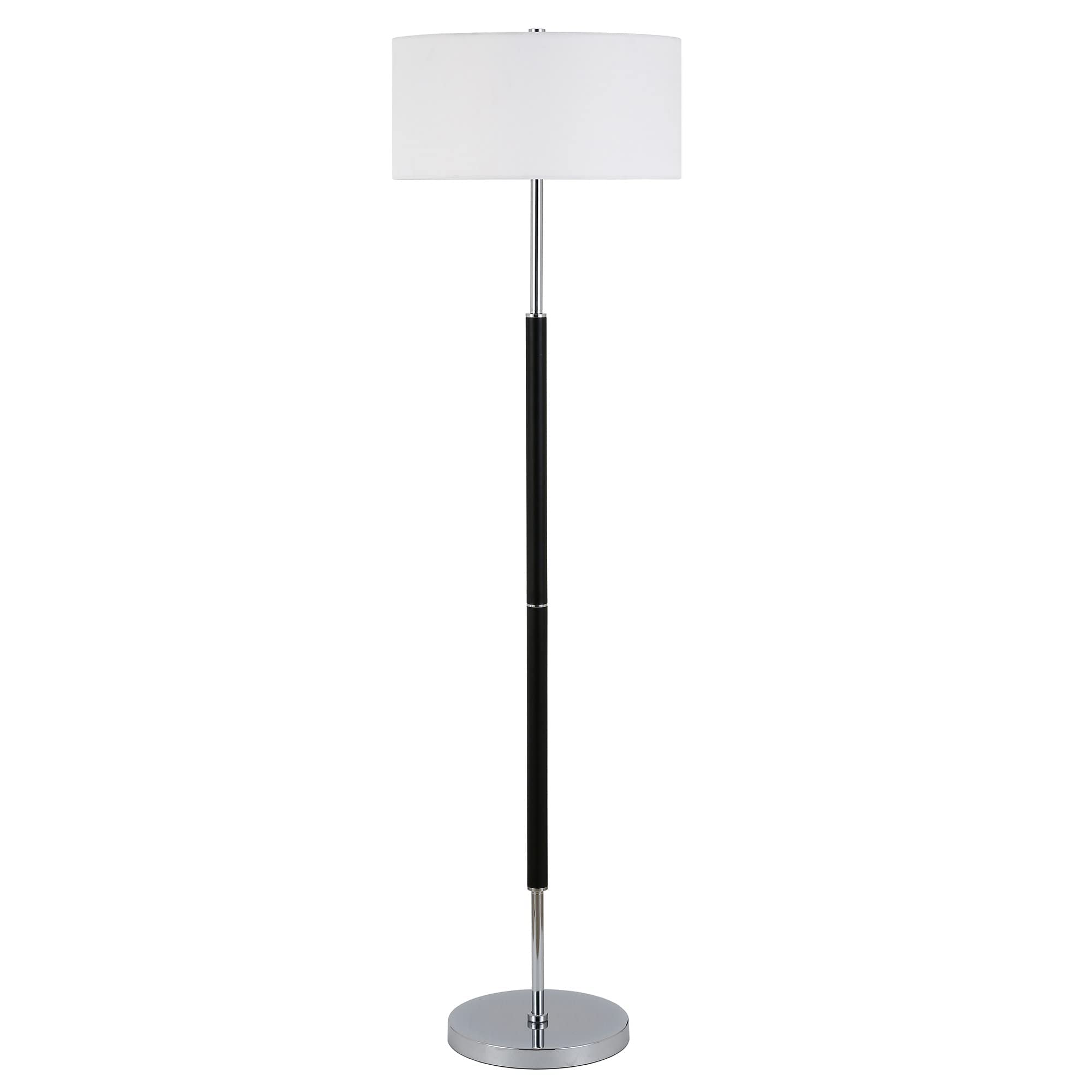 Henn&Hart 2-Light Modern Floor Lamp with Fabric Shade - Matte Black/Polished Nickel/White Finish - Adjustable Standing Lamp for Home Office, Bedroom & Living Room - Perfect for Reading, Working & Ambient Lighting