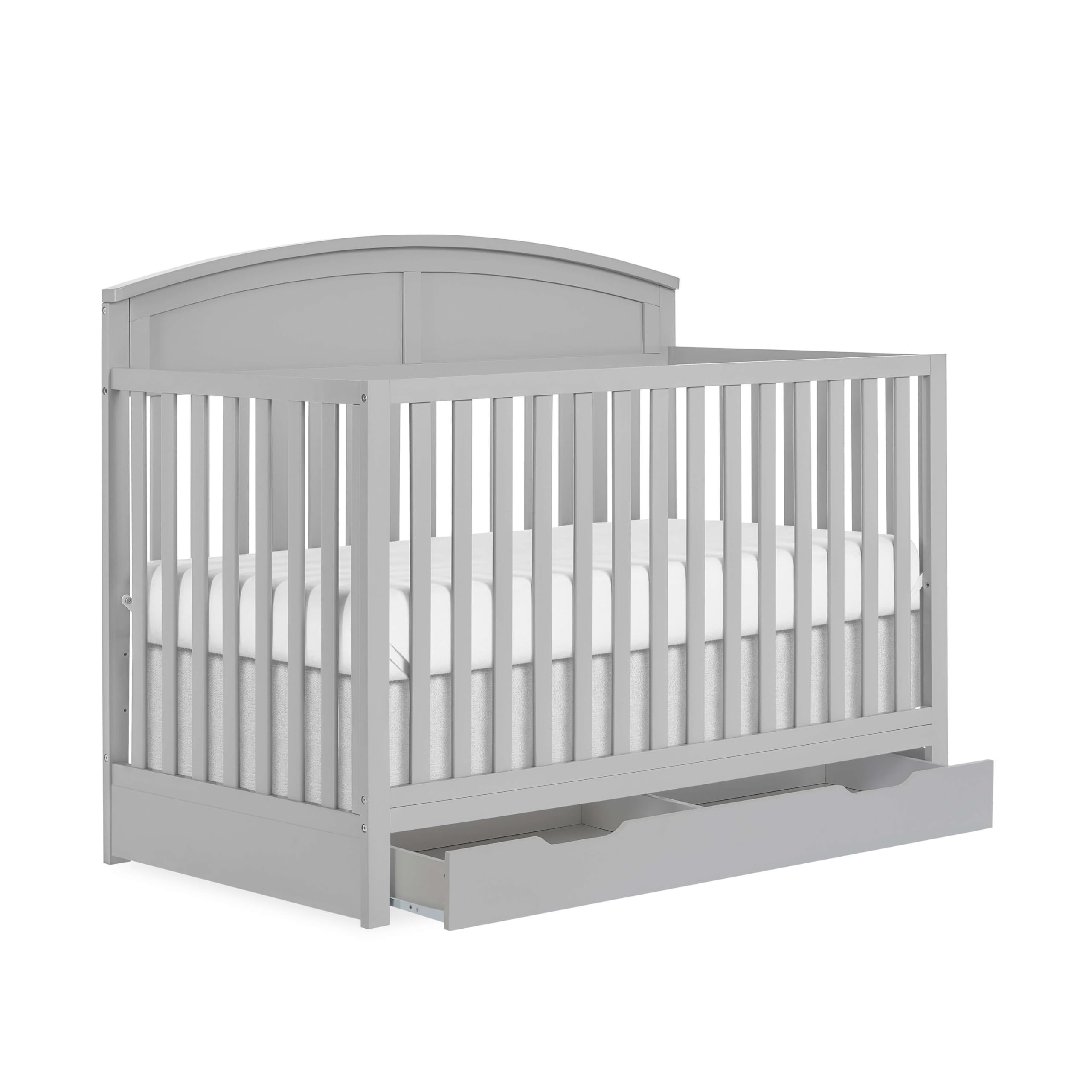 Dream On Me Storybrooke 5-in-1 Convertible Crib with Under Drawer - Pebble Grey | JPMA & Greenguard Gold Certified | Sustainable Pinewood | Non-Toxic Water-Based Paint | Nursery Furniture for Baby & Toddler Rooms | Space-Saving Design for Small Bedrooms