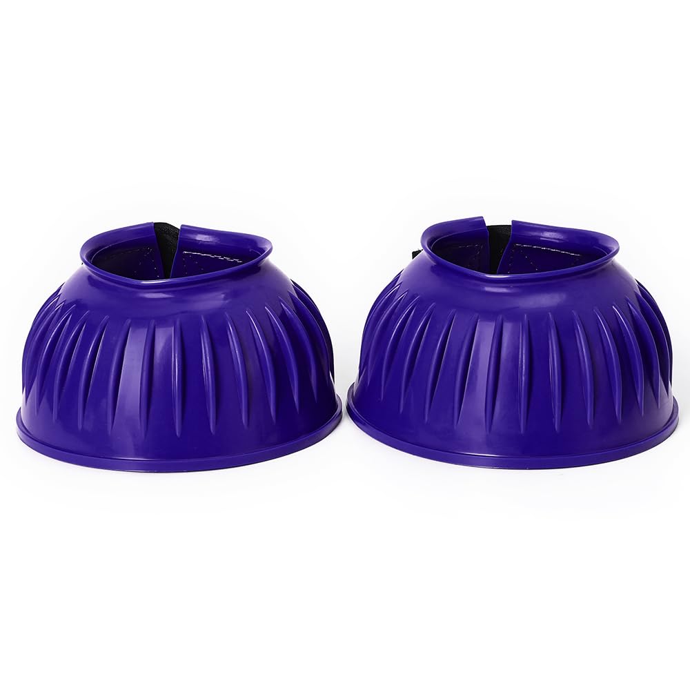 HILASON PVC Ribbed Double Hook and Loop Bell Boots for Horses - Purple | Durable Hoof Protection for Riding, Training & Turnout