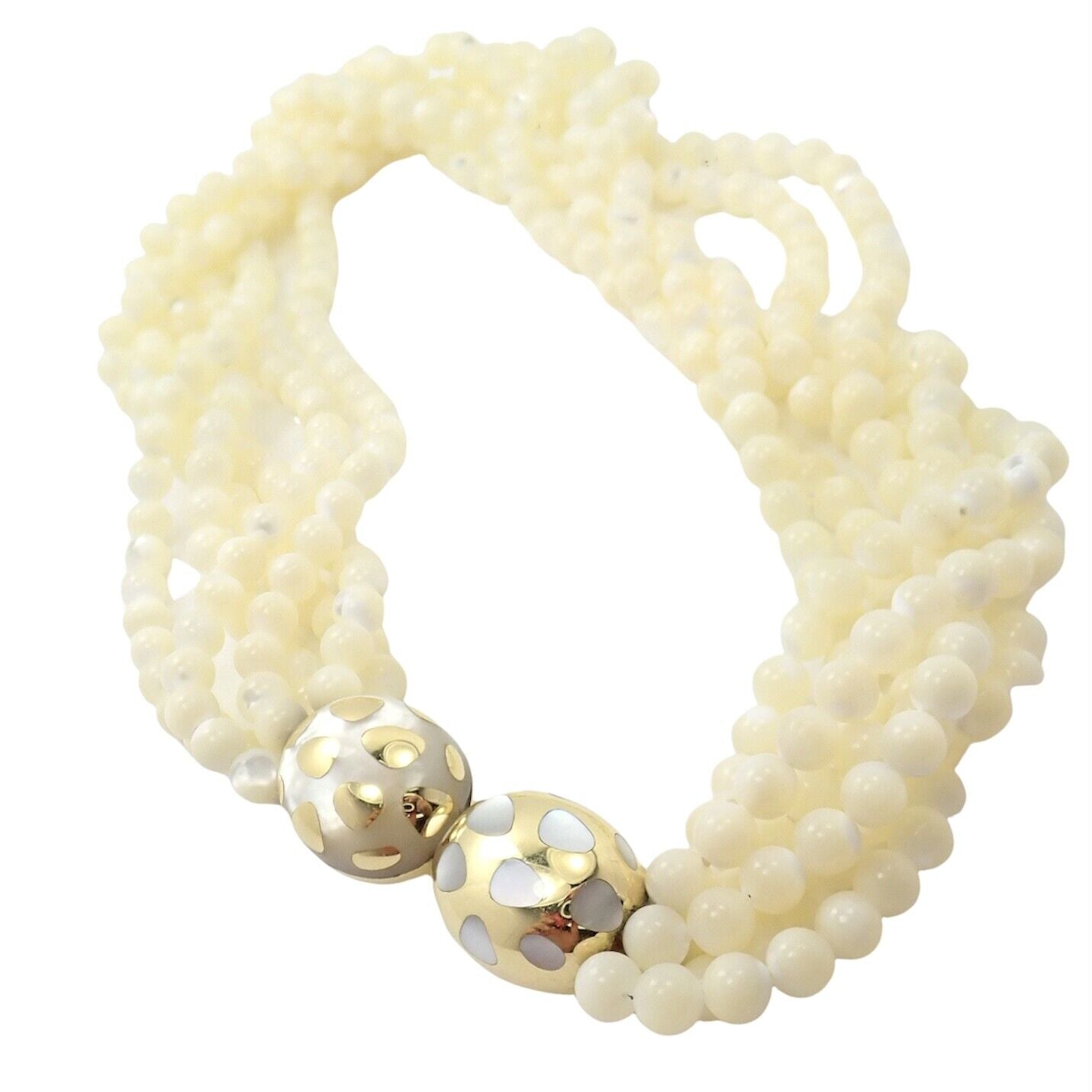 Tiffany & Co Cummings 18K Gold Mother of Pearl Bead Torsade Inlaid Necklace - Elegant Jewelry for Women, Perfect for Weddings, Parties & Special Occasions