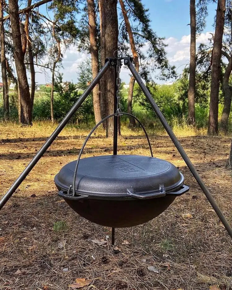 15.85 Quart Combo Cooker Cauldron Asian Kazan with Frying Pan Lid & Grill - Dutch Oven for Camping, Outdoor Cooking & BBQ