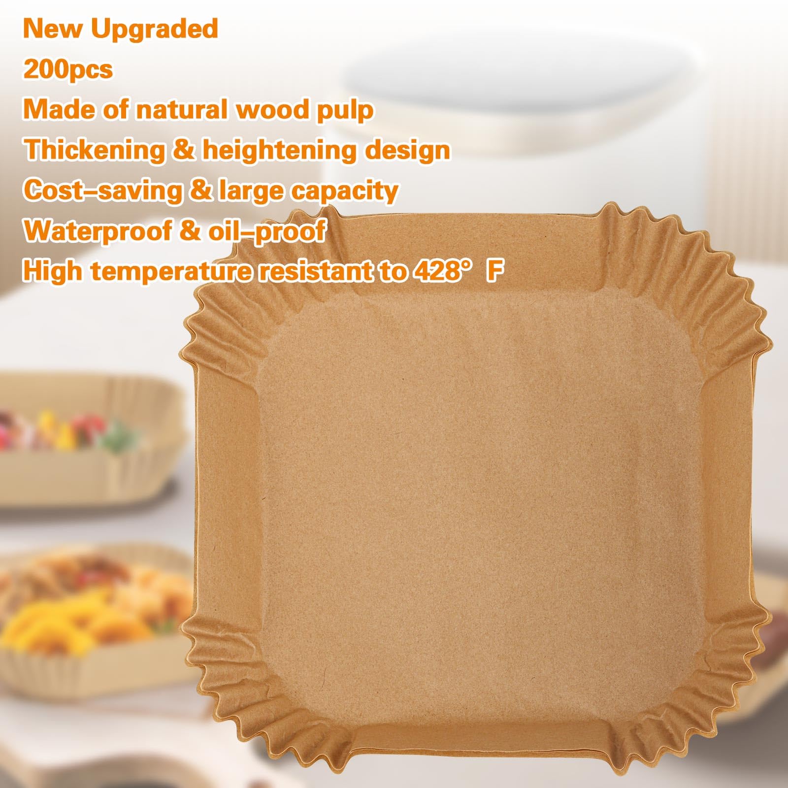 200Pcs 6.3 Inch Square Air Fryer Paper Liners - Non-Stick Disposable Parchment Sheets for Air Fryer, Baking, Roasting & Microwave - Perfect for Healthy Cooking, Meal Prep & Quick Cleanup