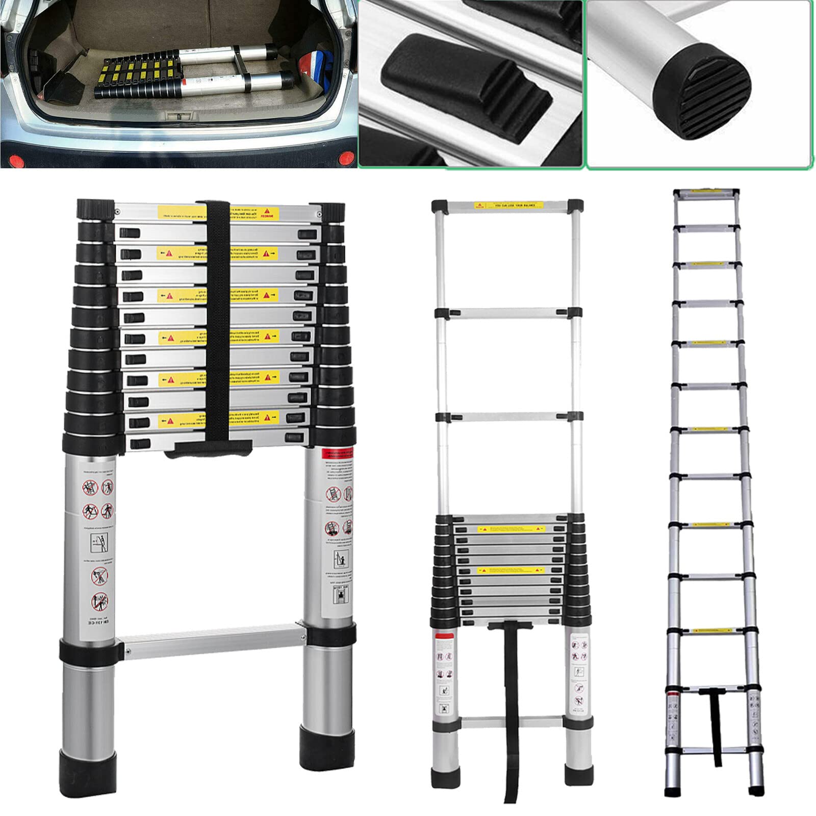 12.5ft Telescoping Ladder - Collapsible Aluminum Extension Ladder for RV, Attic, Home, Office & Warehouse | Lightweight, Adjustable Height with Safety Lock & Carrying Strap | Perfect for Roof Access, Painting, Repairs & Storage