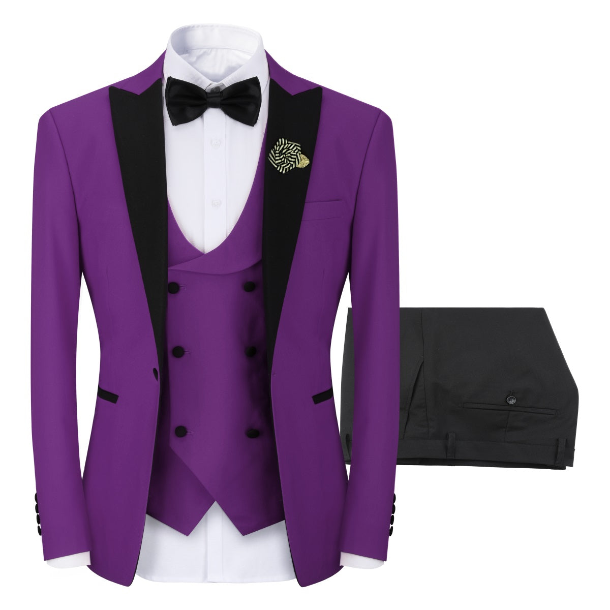 3 Piece Men's Slim Fit One Button Tuxedo Suit with Peaked Lapel in Purple | Formal Wedding, Prom & Business Attire for Groom & Evening Events