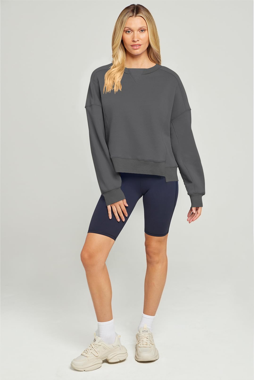 MEROKEETY Women's Oversized Cropped Sweatshirt - Fleece Crewneck Pullover for Workout & Fall Fashion | Casual Loungewear, Gym Essentials & Streetwear Outfits
