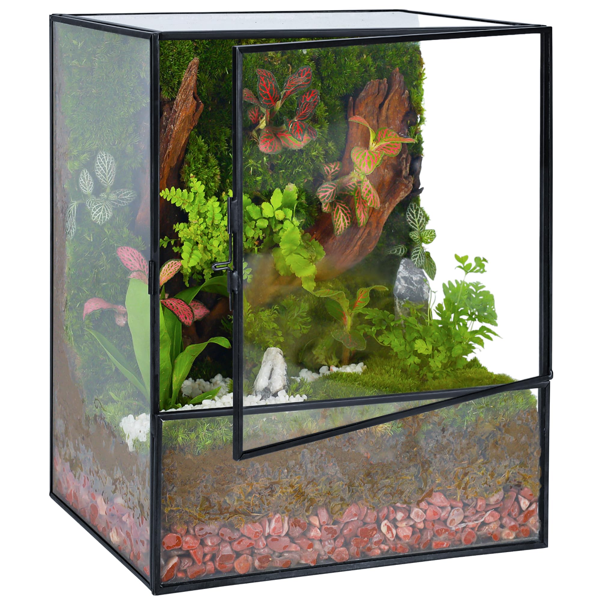 Glass Planter Terrarium with Door - Geometric Glass Greenhouse for Moss & Succulents - Indoor Tabletop Centerpiece Rectangle Black (Terrarium Only) - Perfect for Home Decor, Office Desk & Gift Ideas