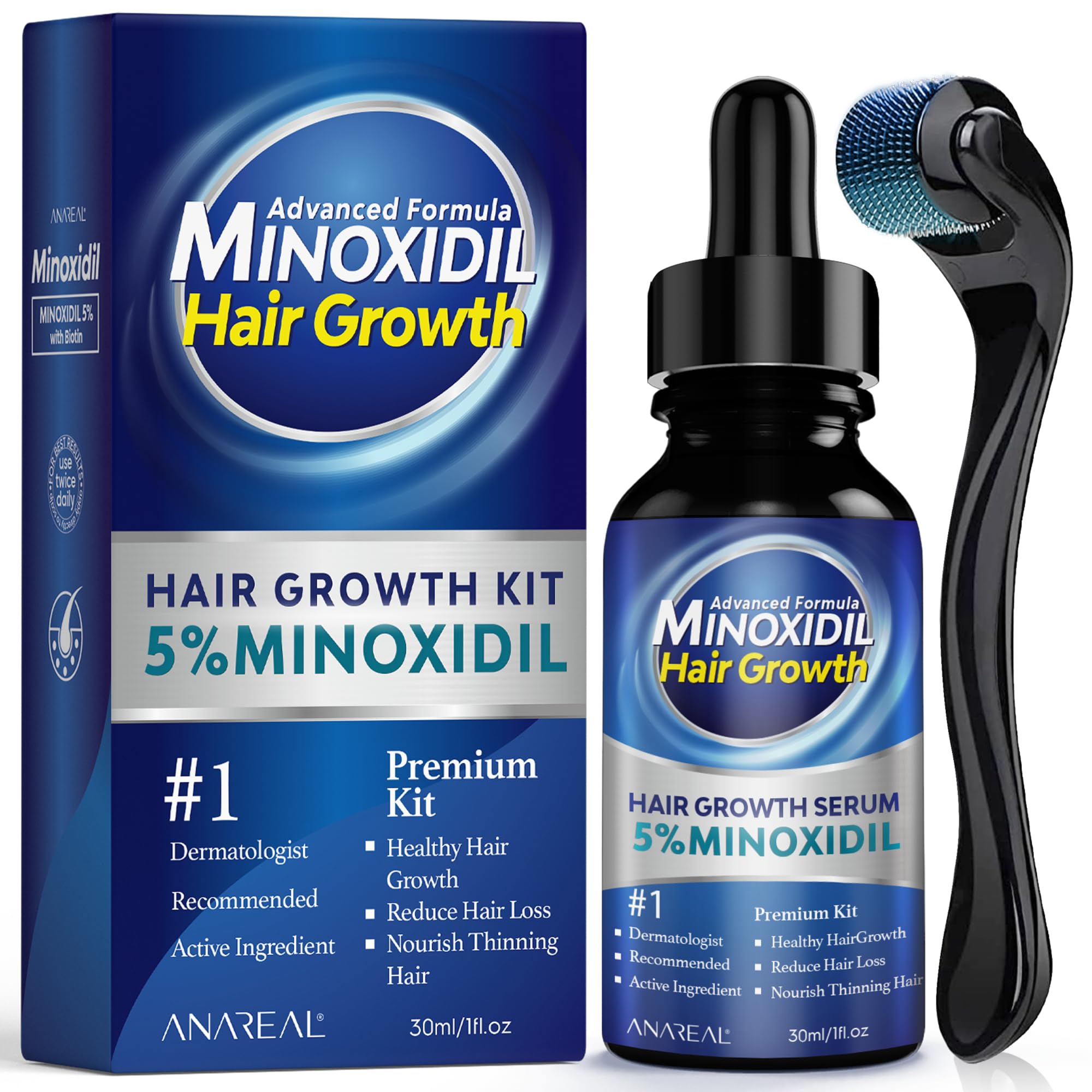 5% Minoxidil Hair Growth Treatment for Men & Women - Beard Growth Kit with Dropper & Spray - Effective for Thinning Hair, Baldness & Facial Hair - Perfect for Home Use & Daily Hair Care Routine