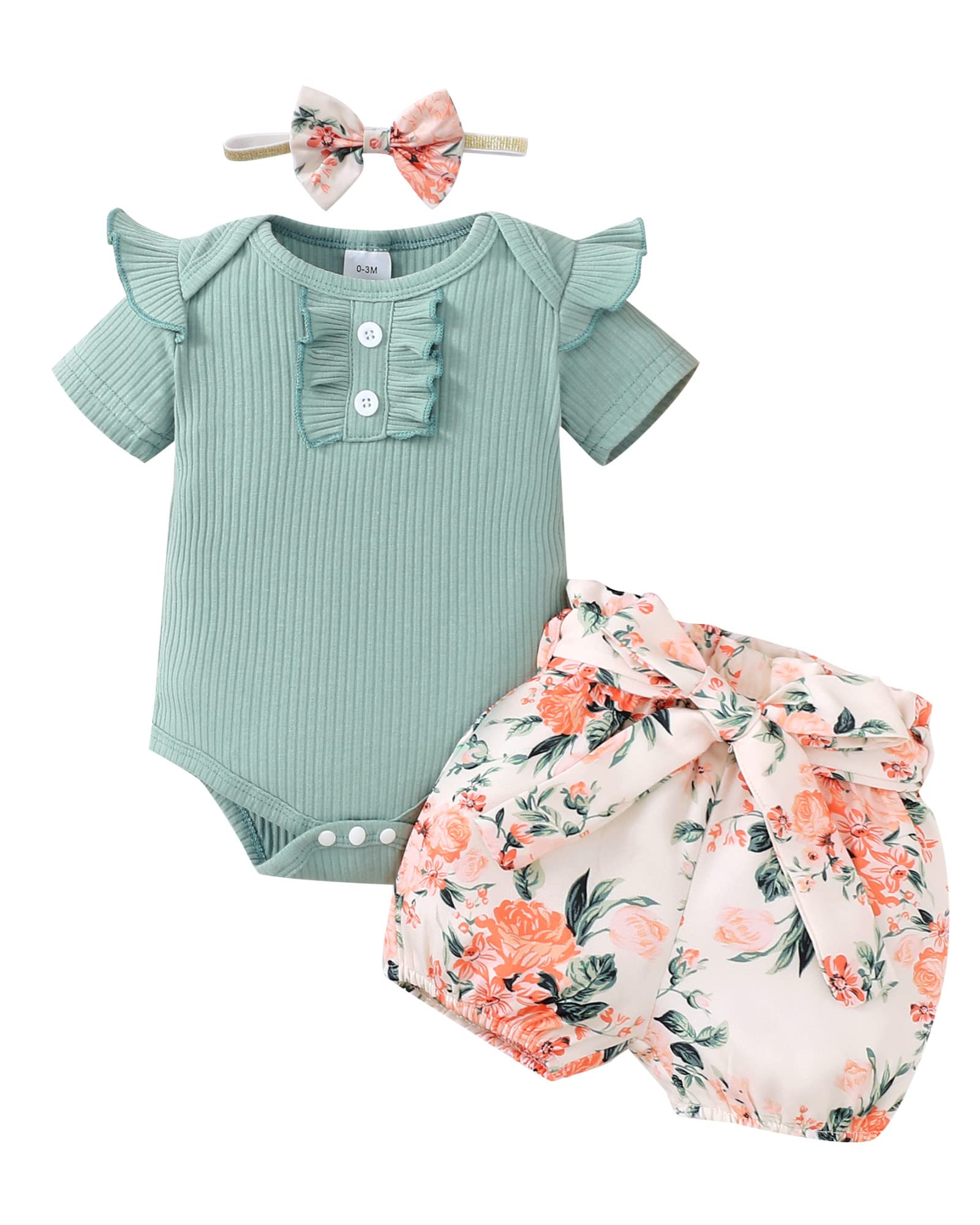 Mioglrie Newborn Baby Girl Clothes - Cute Cotton Romper & Shorts Set for Infant Girls | Summer Outfits for Baby Girls | Perfect for Playtime, Photoshoots & Family Outings