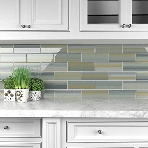 Bodesi Beach Hand Painted Glass Subway Tile - 4x12 Inch Coastal Blue Ceramic Wall Tile - Perfect for Kitchen Backsplash, Bathroom Shower, and Beach House Decor